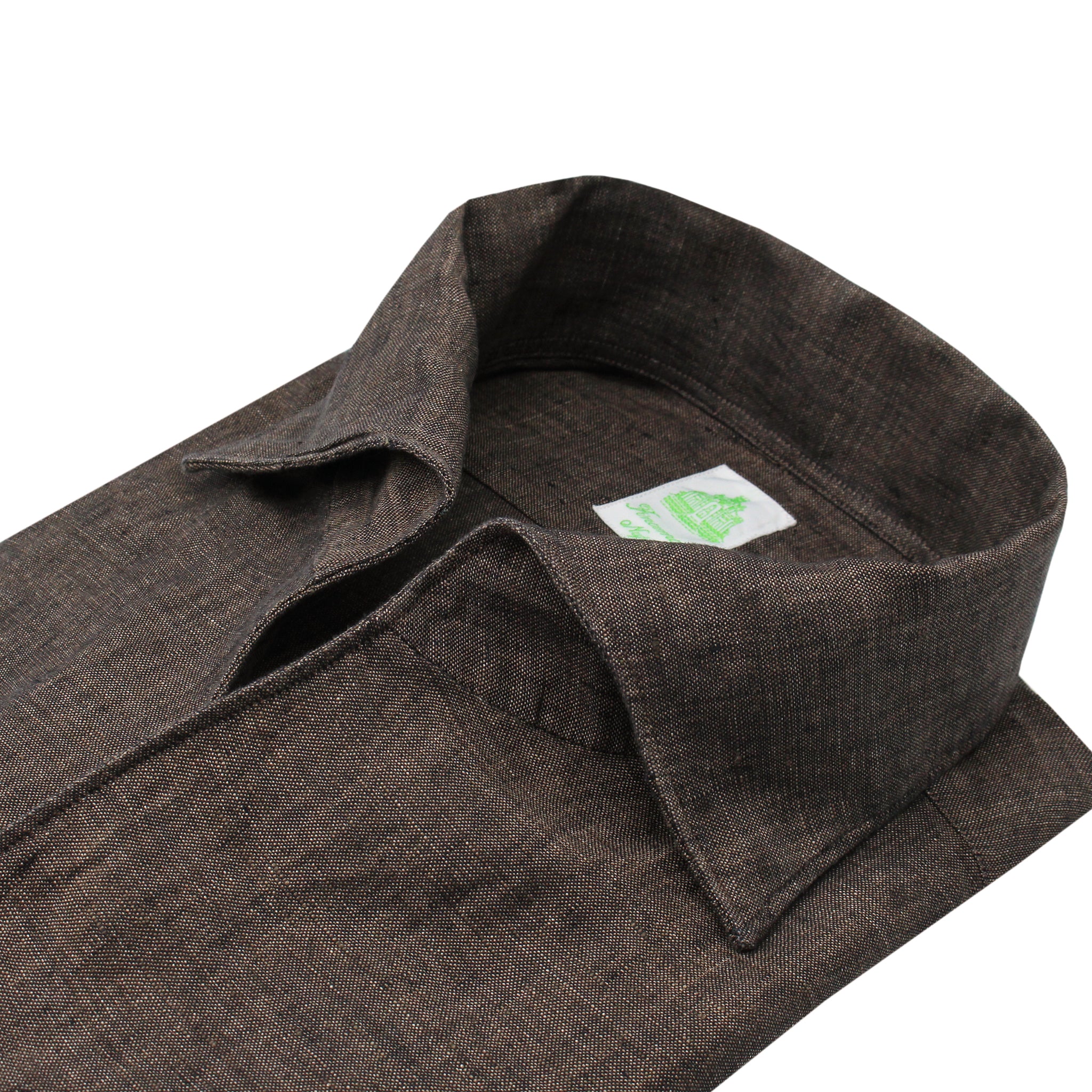 Tokyo sport shirt slim in brown linen one piece collar