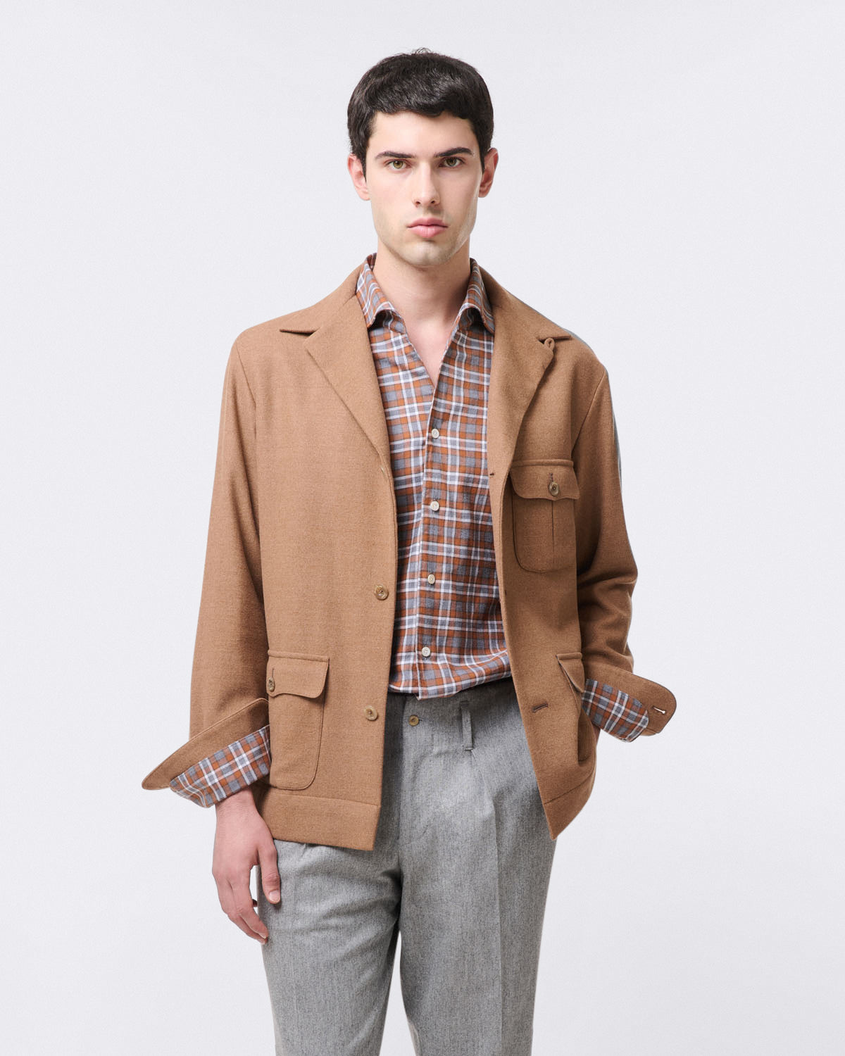 Tokyo slim fit sports shirt One piece collar in yarn dyed cotton check