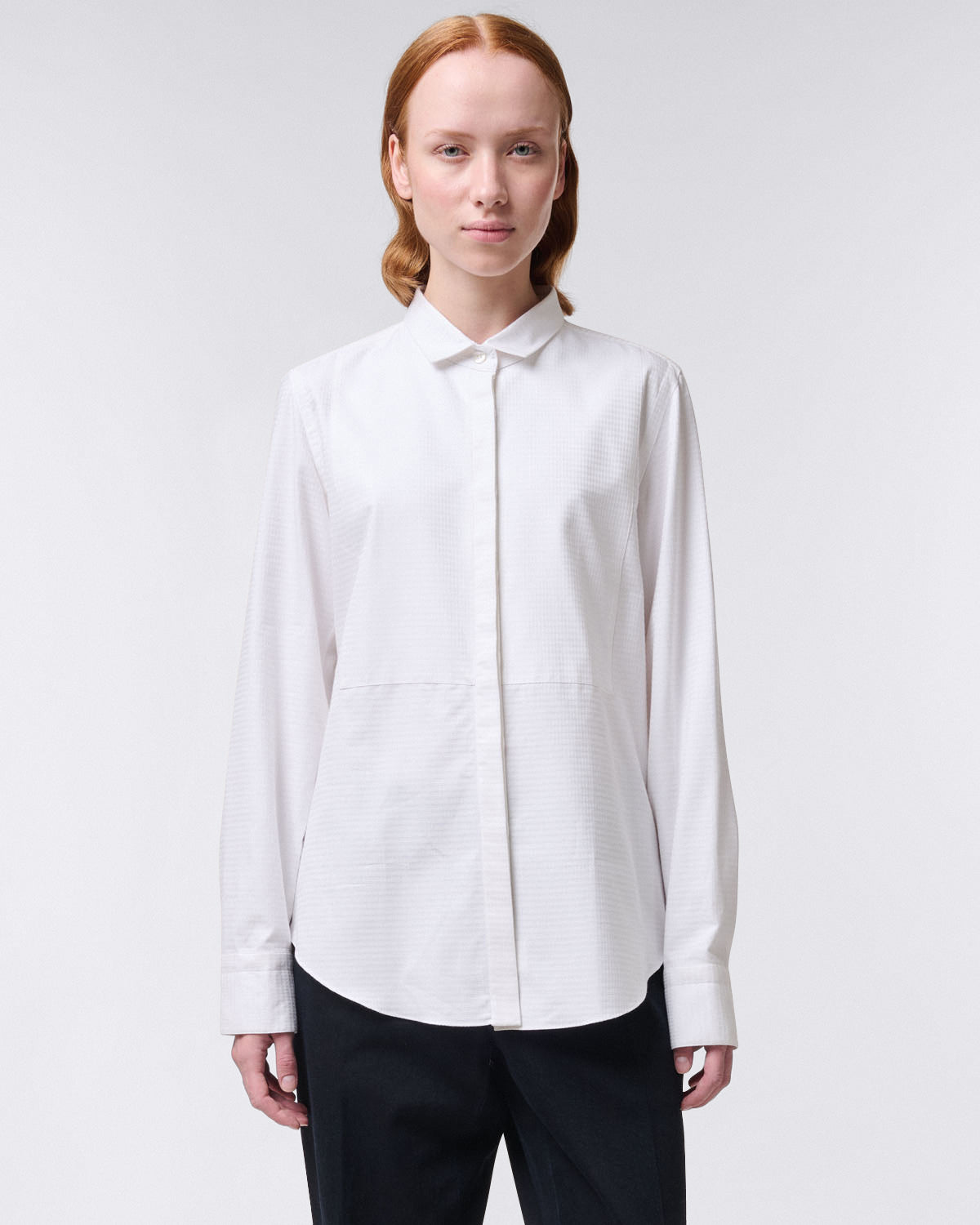 Women's cotton and silk shirt with bib. Carlo Riva fabric