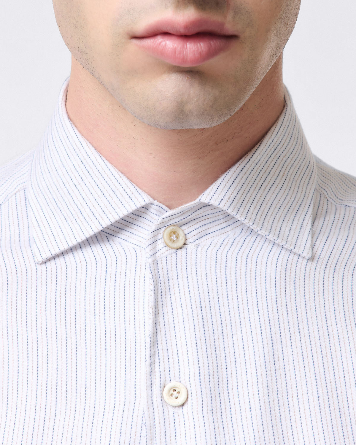 Classic Napoli striped shirt. Cotton and cashmere flannel. Carlo Riva