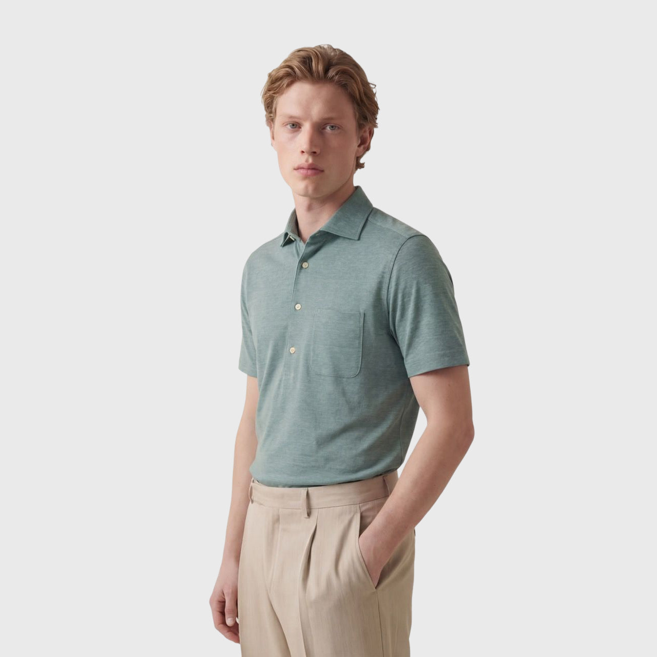 Polo shirt slim fit linen jersey garment dyed Zante collar