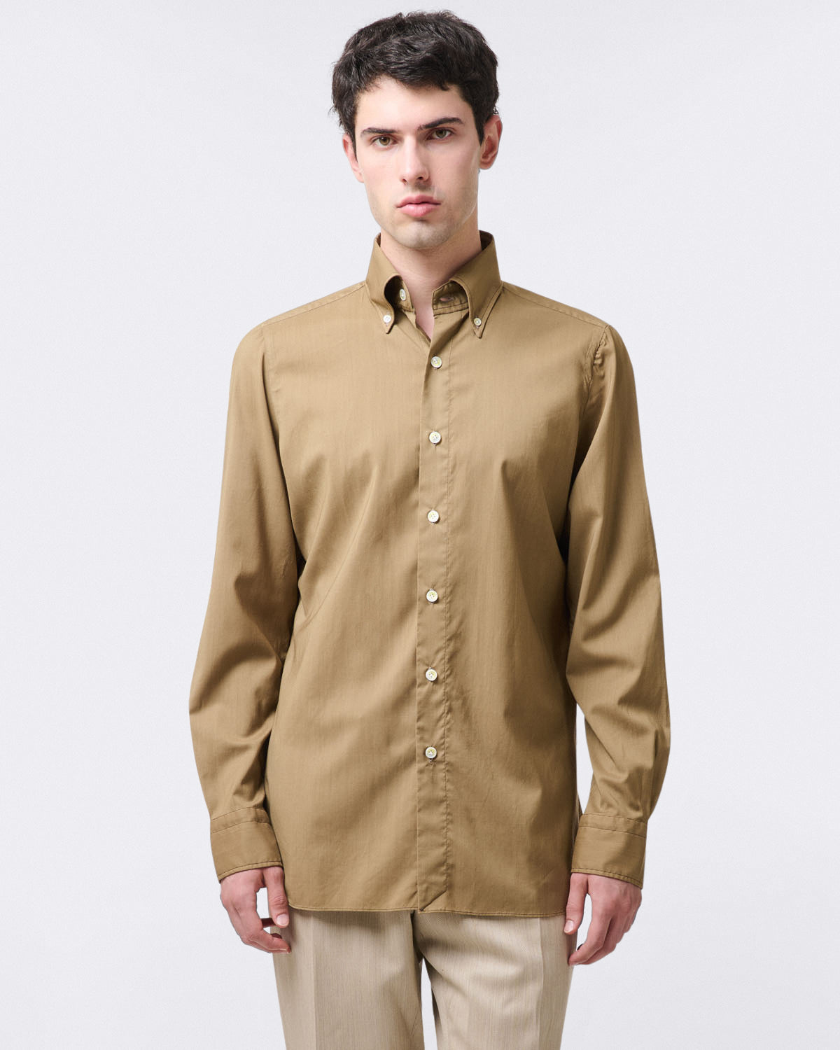 finamore Classic Napoli shirt in virgin wool and cashmere. Garment dyed