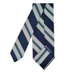Anversa silk and cotton tie, dark blue turquoise and white stripes