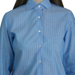 Women's regular fit turquoise shirt with purple stripes
