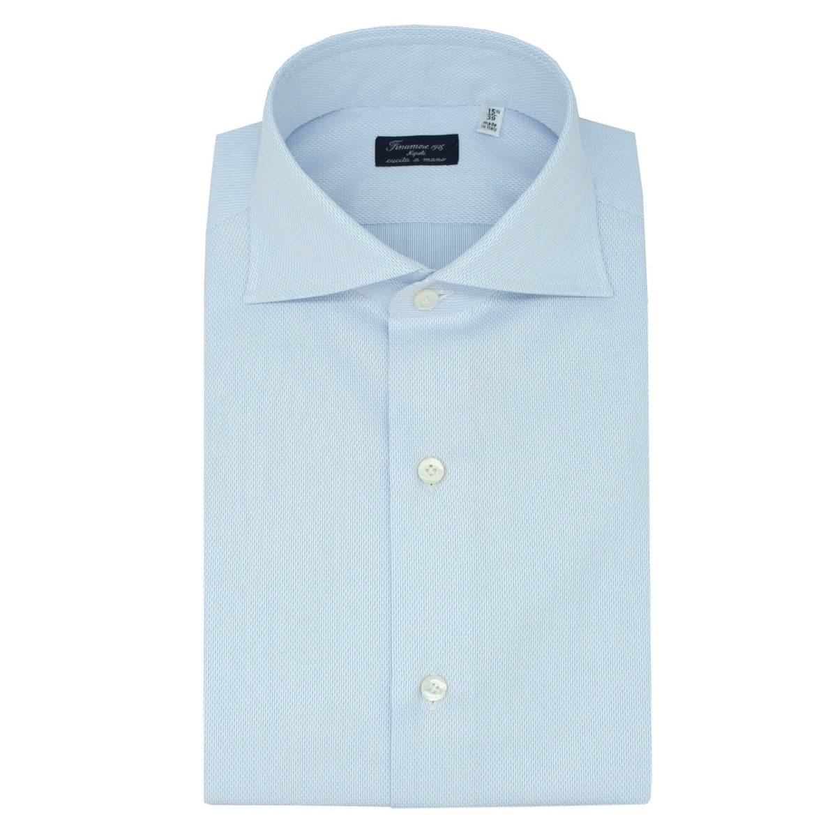 Classic Napoli shirt in white cotton pique with light blue details