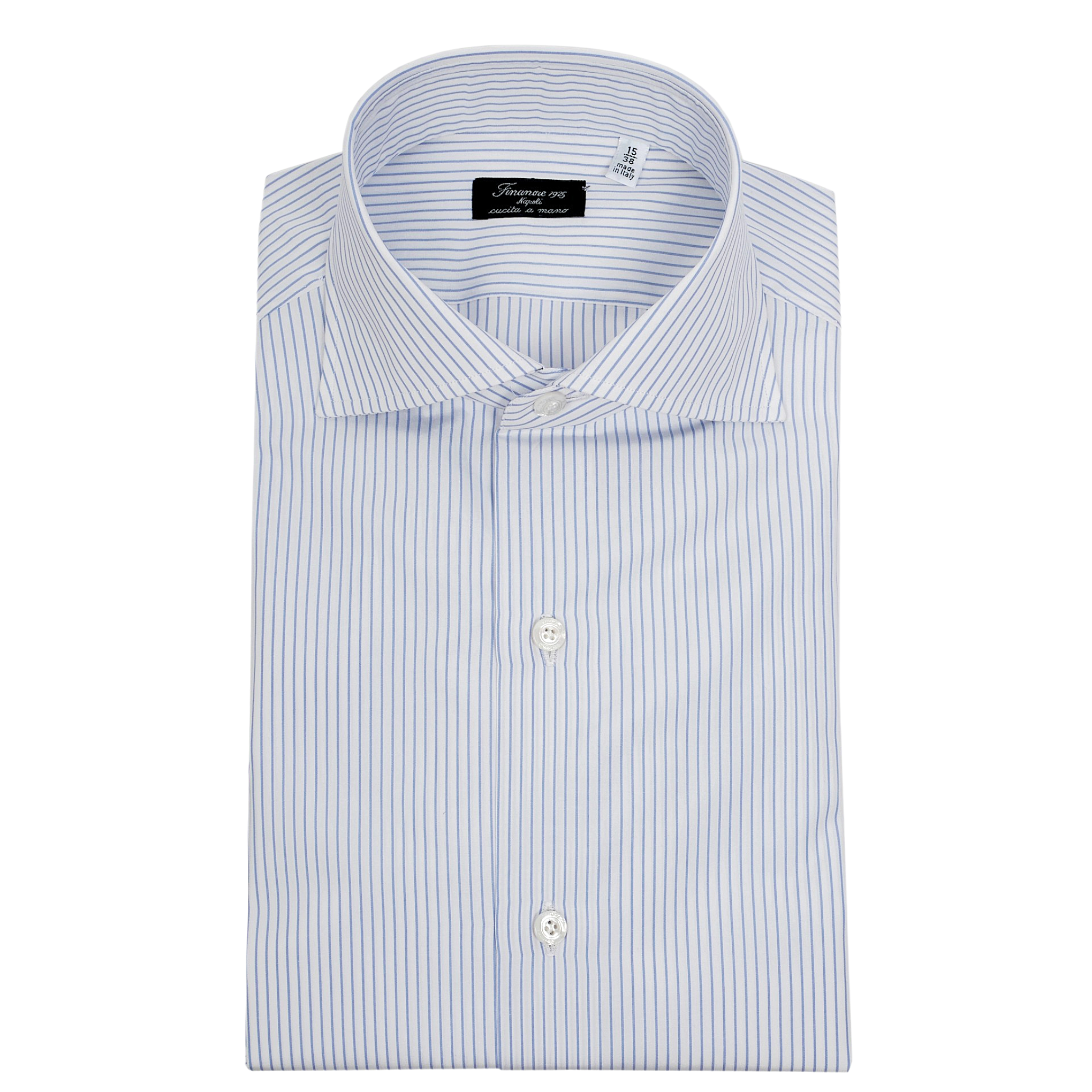 Camicia Napoli regular fit in popeline di cotone a righe celeste o blu