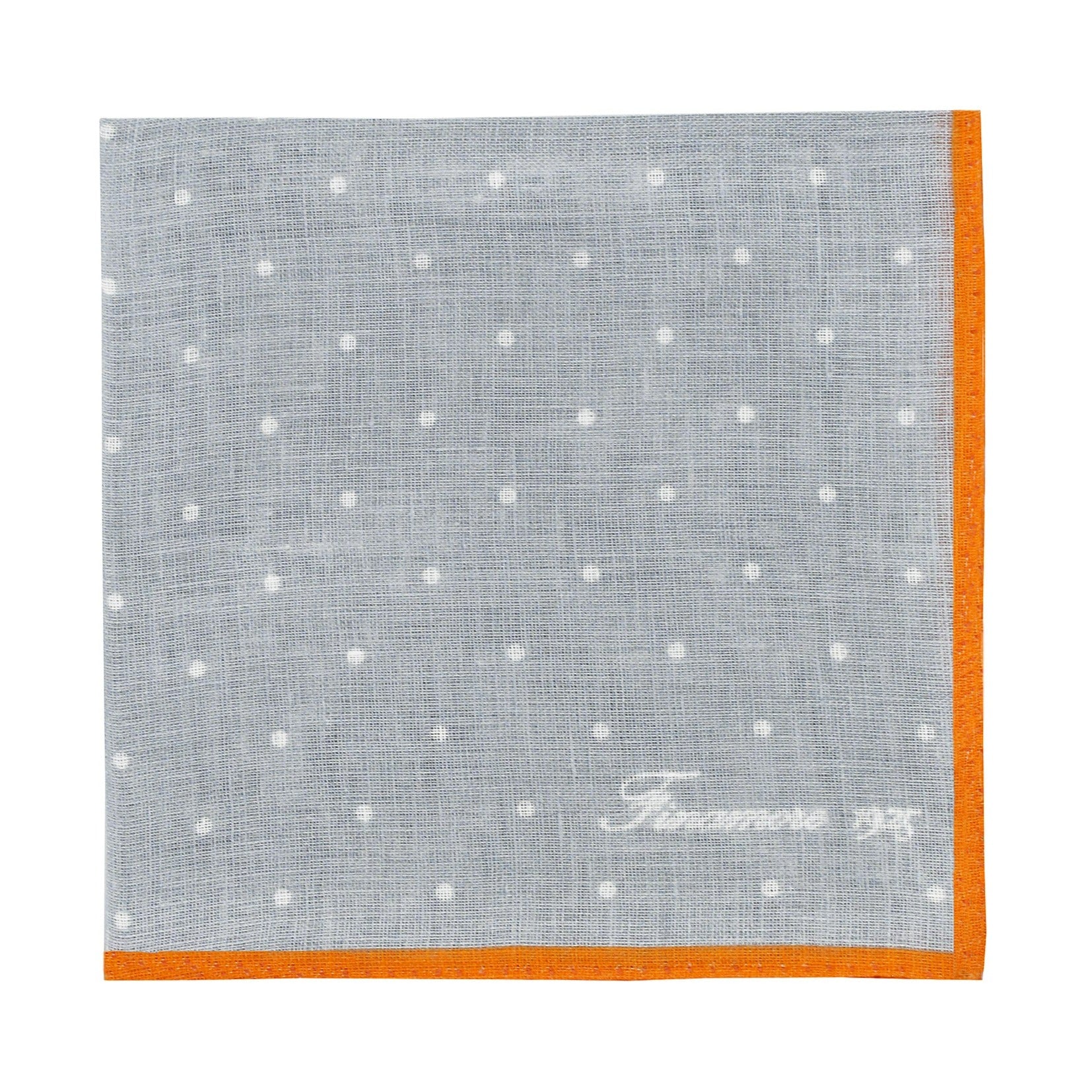 Linen pocket square with grey background and orange border