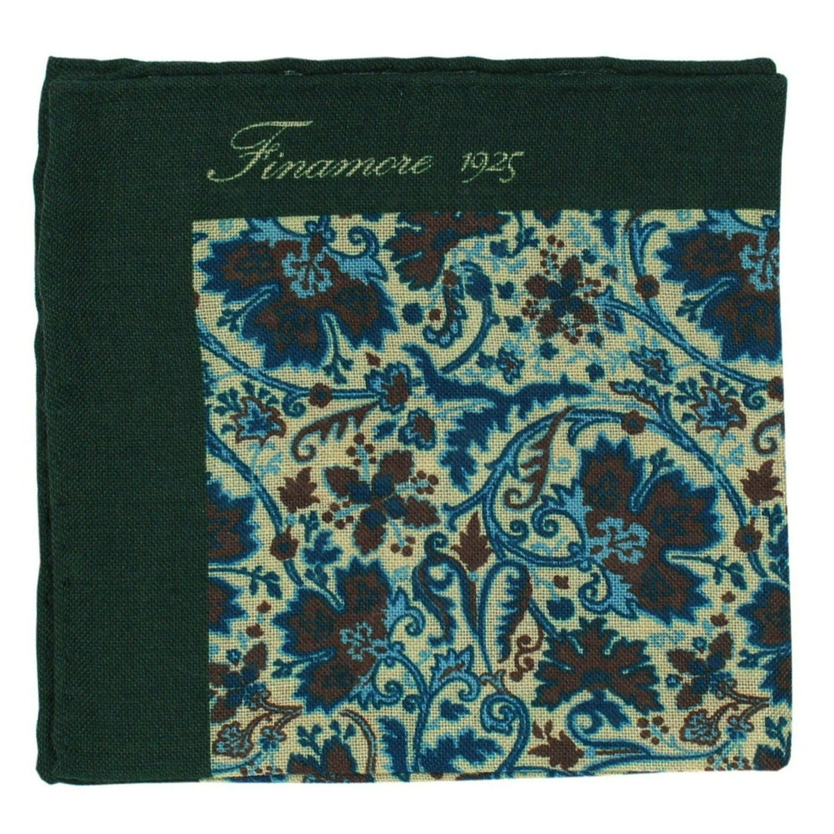 Wool and silk pocket square, green sand. Finamore 1925