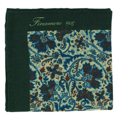 Wool and silk pocket square, green sand. Finamore 1925