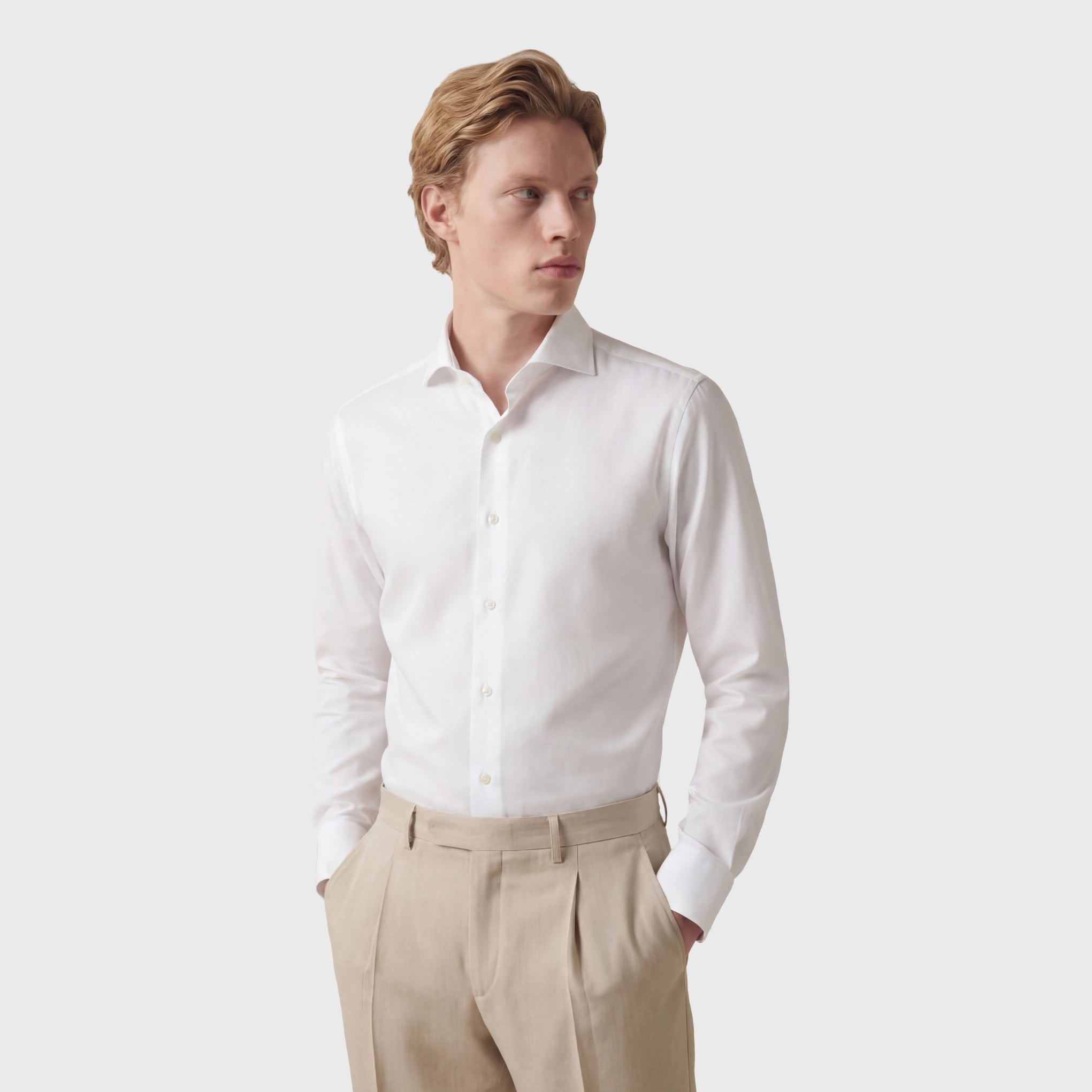 Napoli shirt regular fit Egyptian cotton Giza 45 white French cuffs Eduardo collar