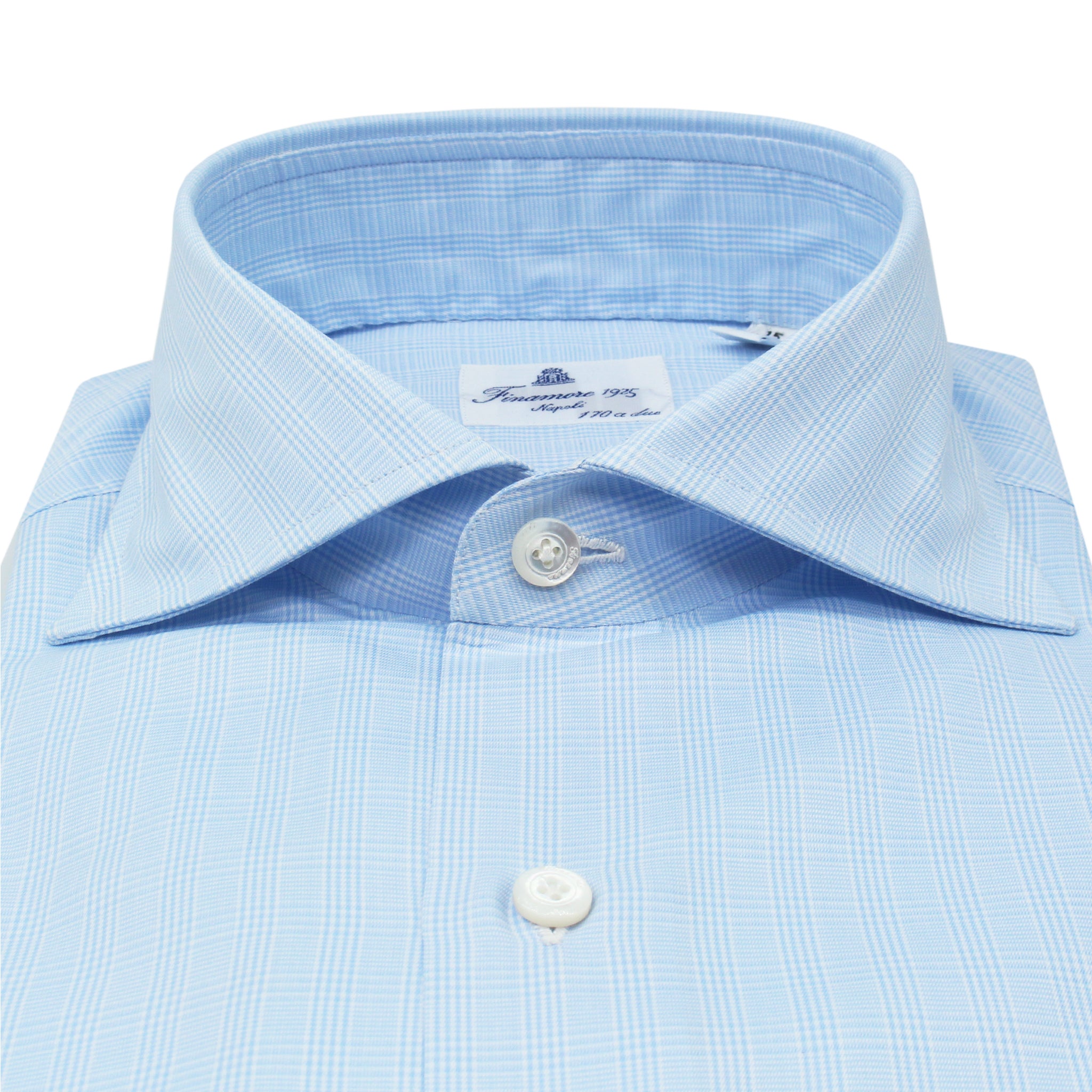 Camicia classica Napoli 170 a due cotone Giza45 Quadri azzurri. Senza Arriccio