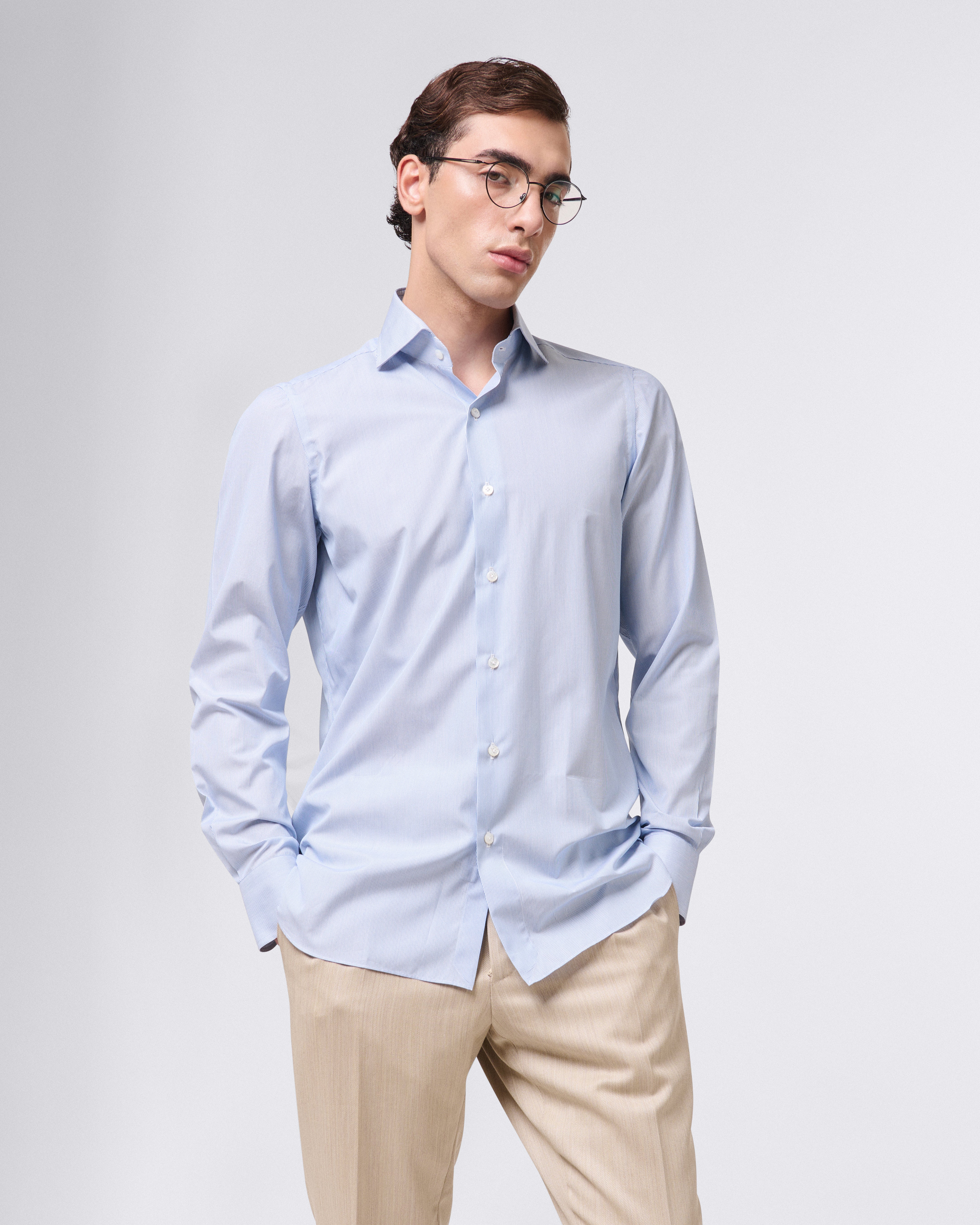 Light blue striped giza 45 micro cotton shirt Napoli 170 a due