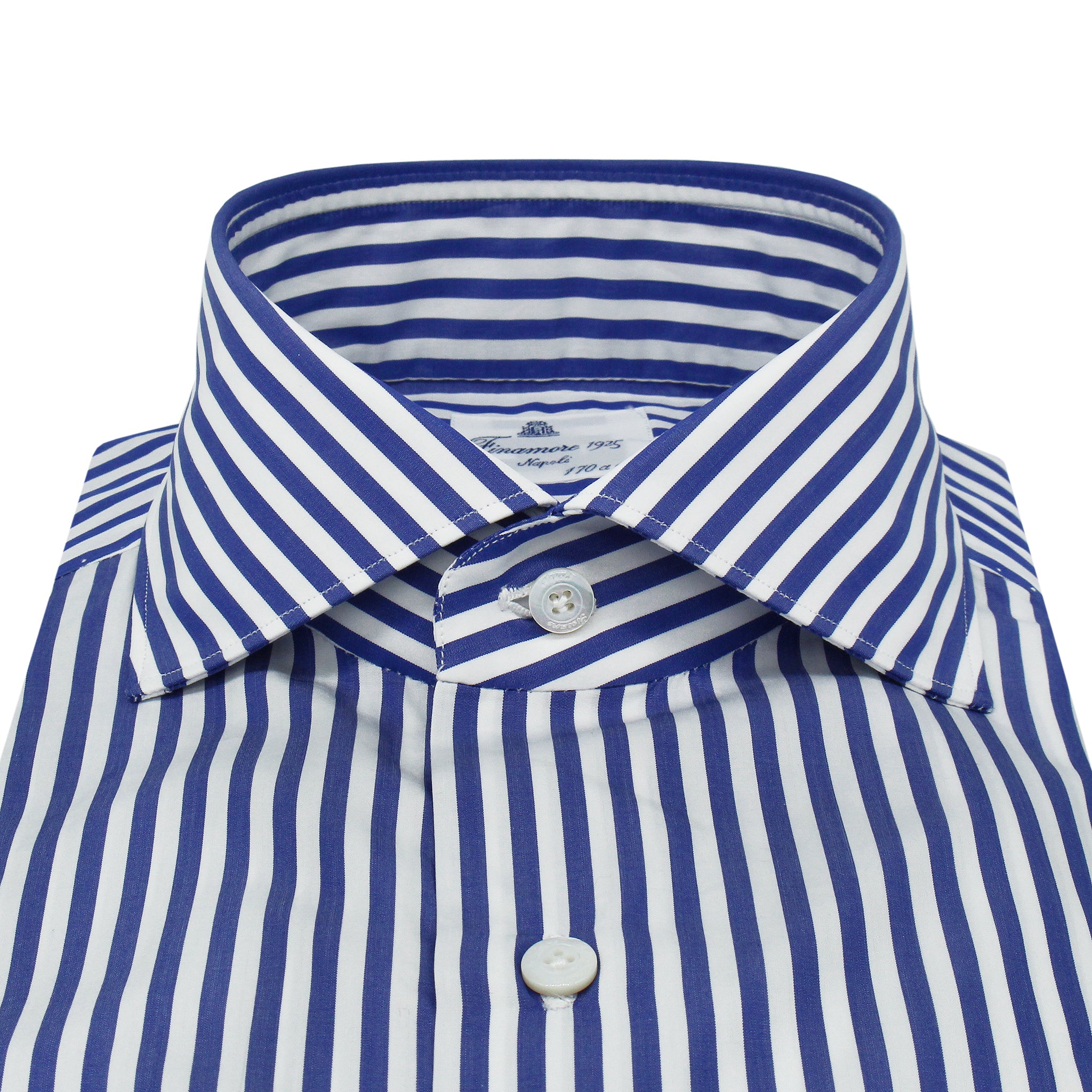 Camicia Milano classica slim fit cotone Giza 45 170 a due righe larghe blu