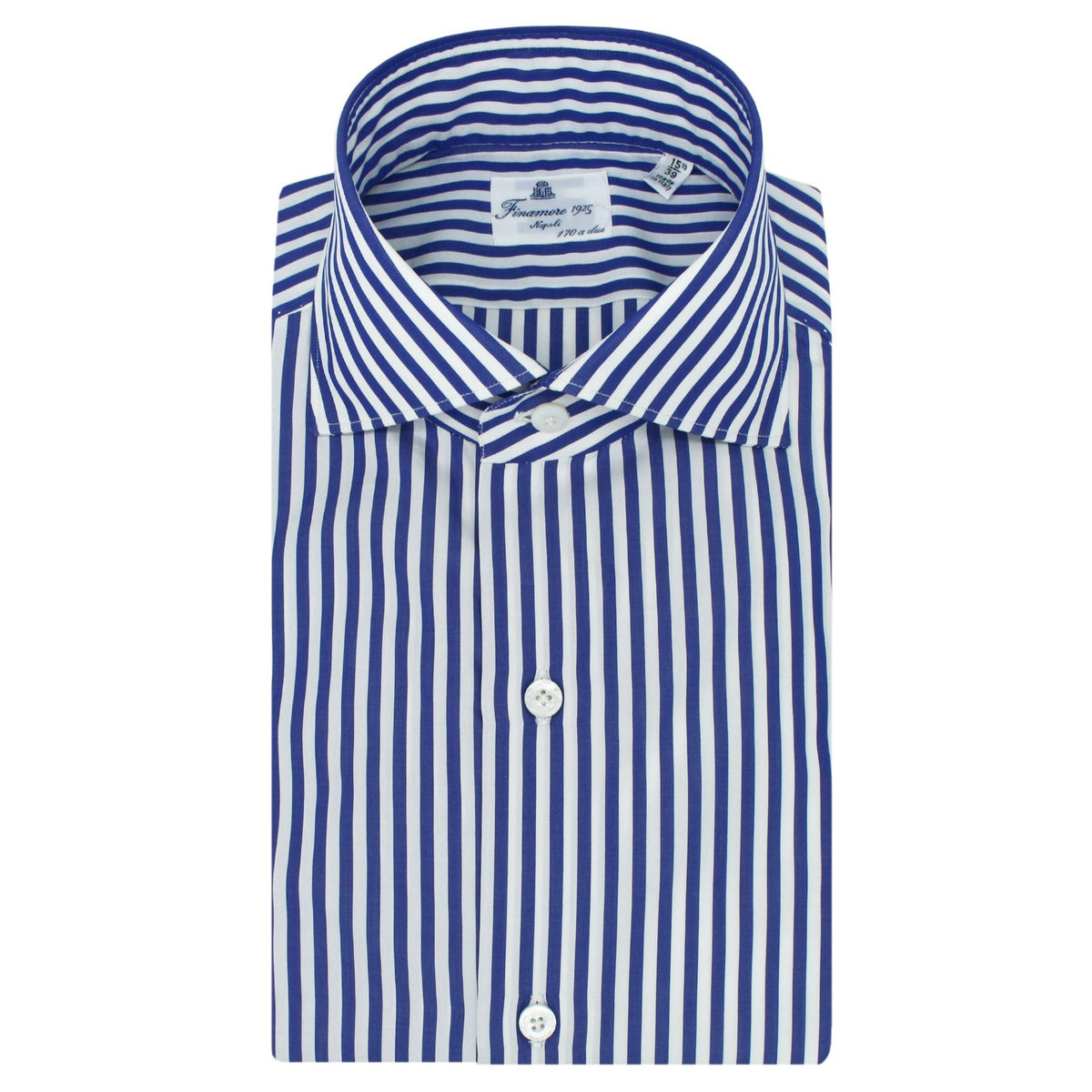 Classic slim fit shirt Milano cotton Giza 45 170 a due wide stripe blu