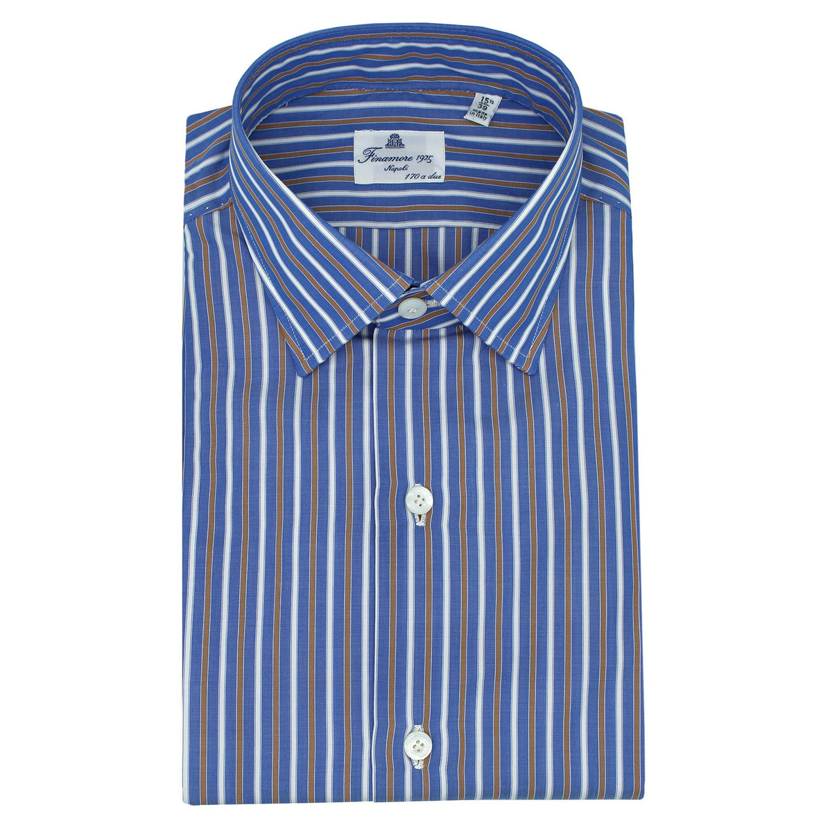 Classic blue 170 a due shirt with white and brown stripe