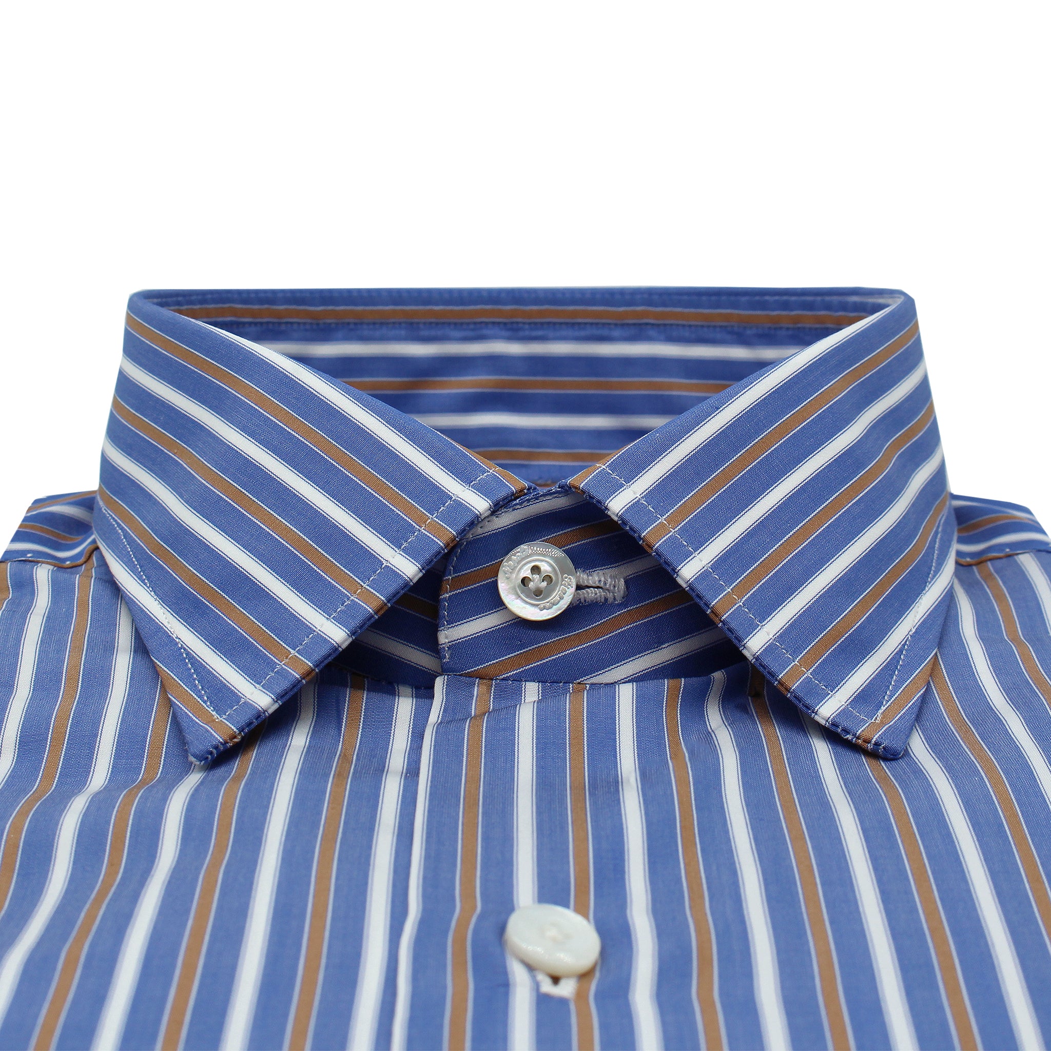 Classic blue 170 a due shirt with white and brown stripe