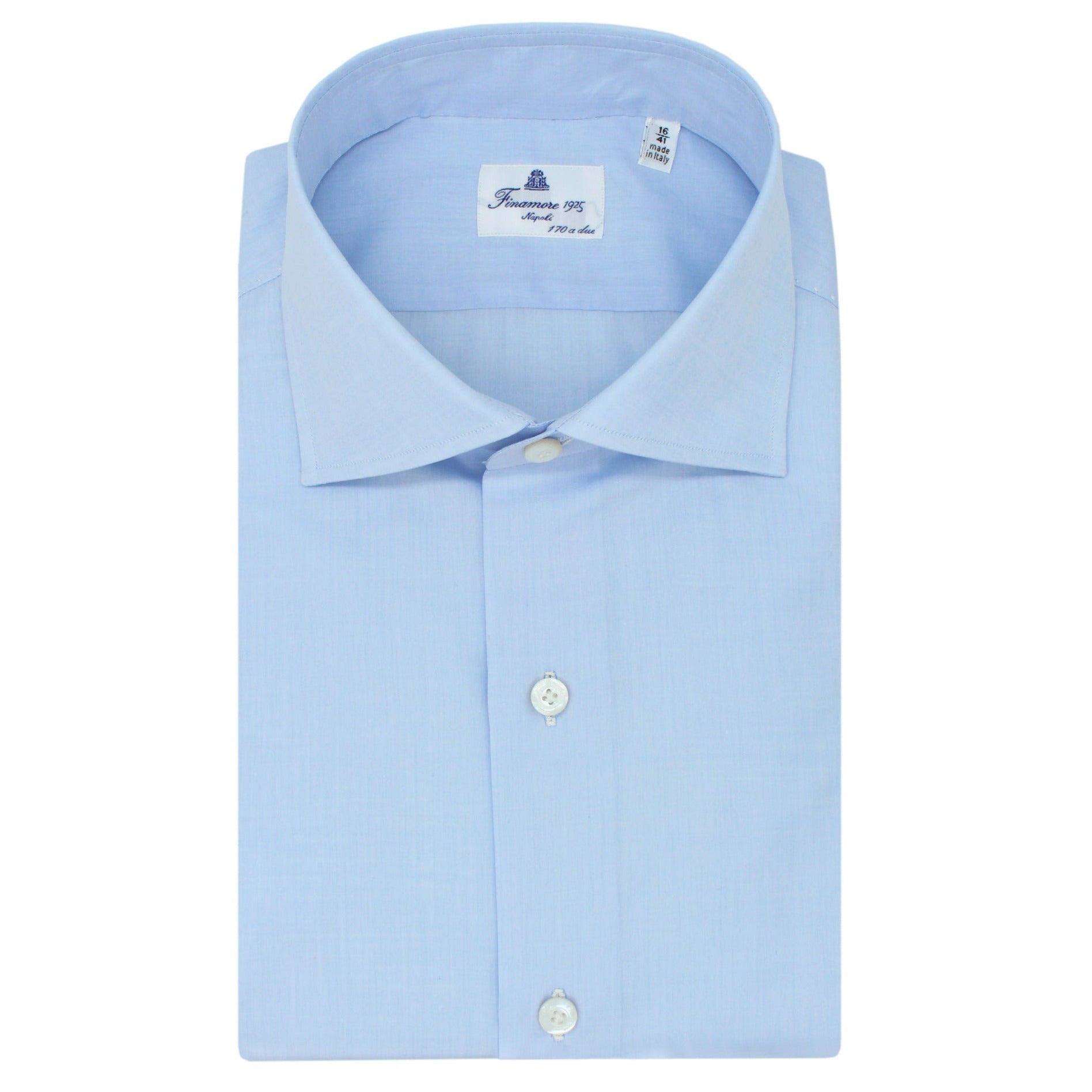Classic Napoli cotton shirt Giza 45 170 a due light blue