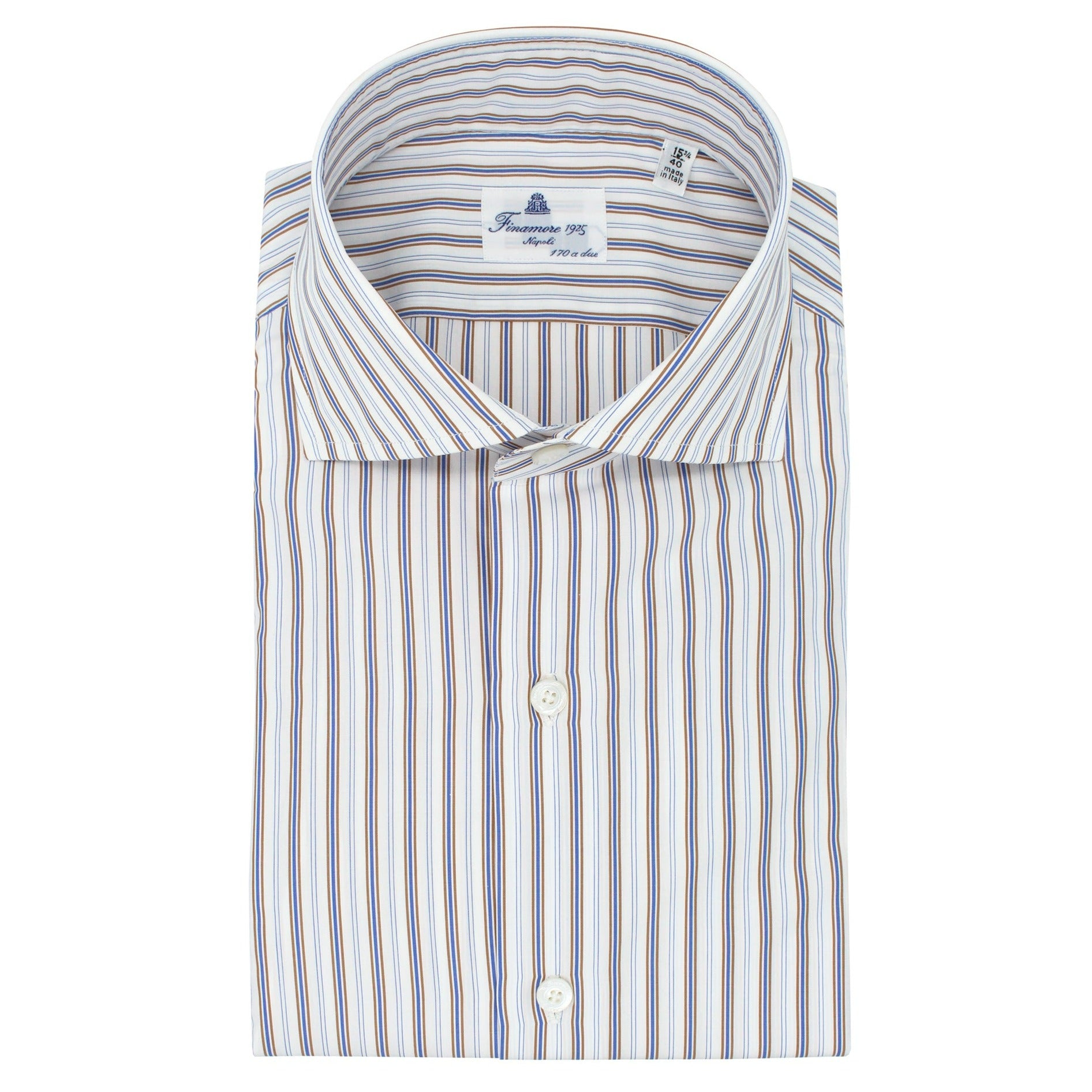 Camicia classica Napoli in cotone Giza 45 170 a due righe blu e oro