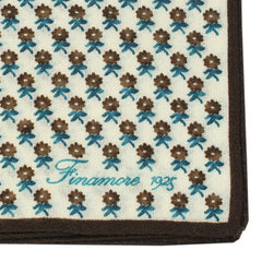 Wool and silk pocket, brown border and brown and blue flower motif