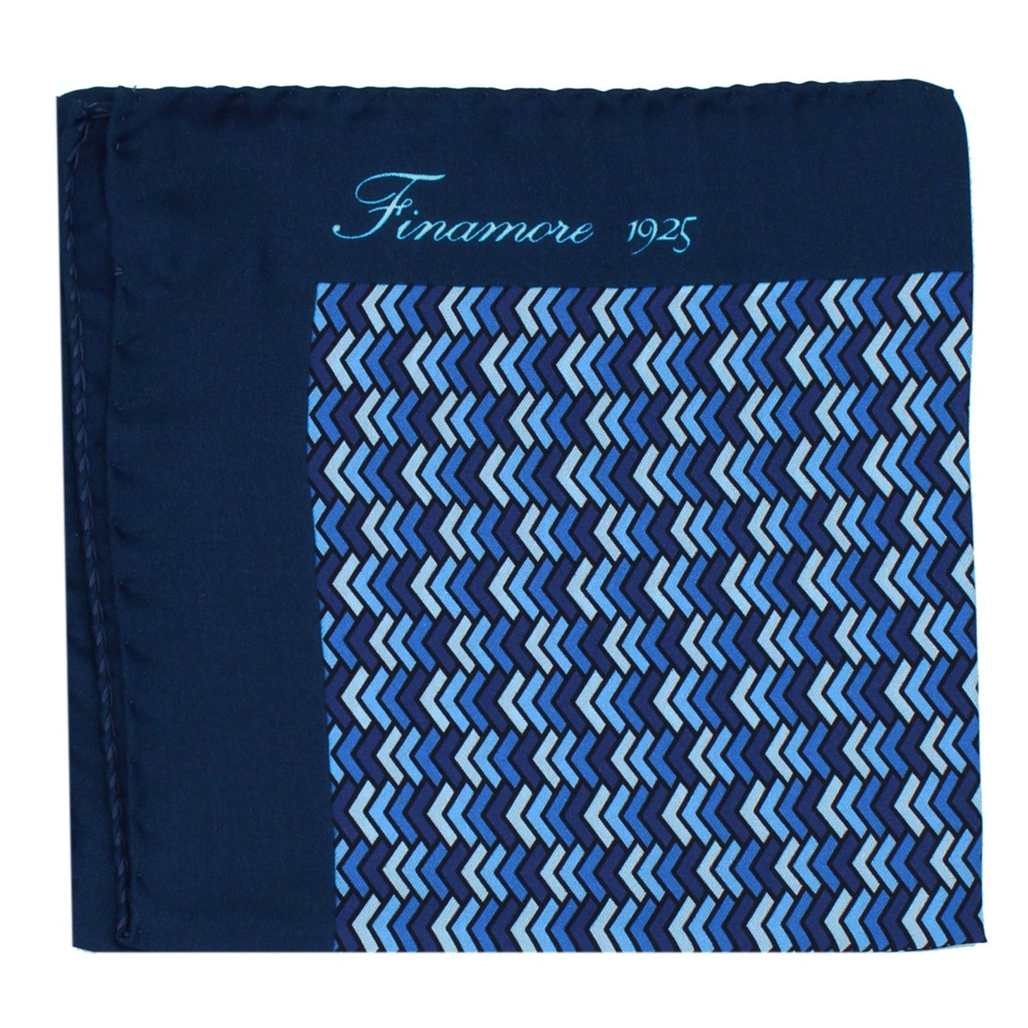 Silk pocket with blue border and geometric designs