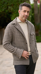 CetaraL over shirt jacket in pure virgin wool and cashmere. Brown and beige checks
