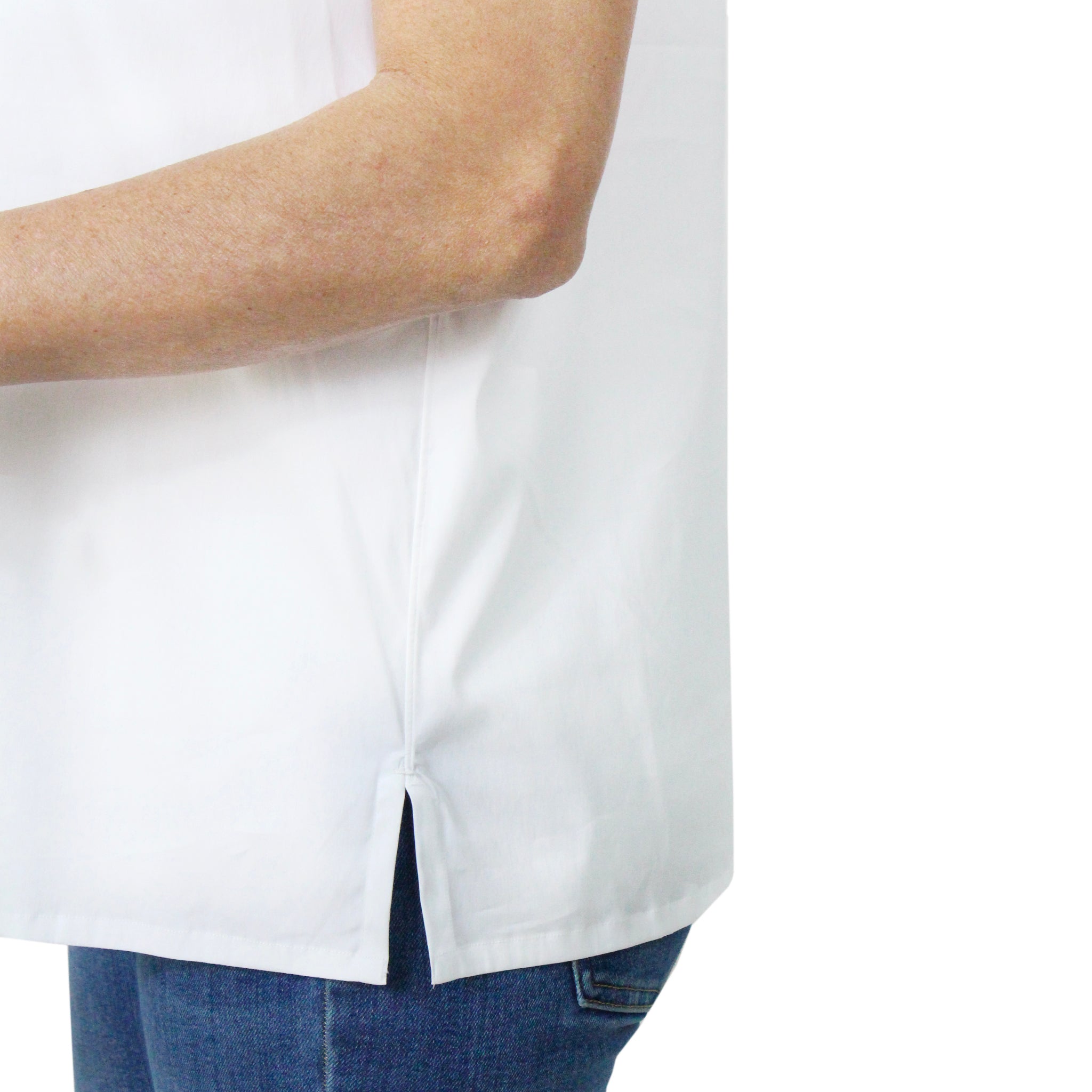 Women's white cotton blouse with boat neckline and short sleeves