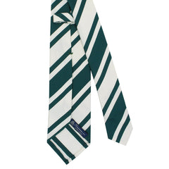 Anversa silk and cotton tie white background green bands