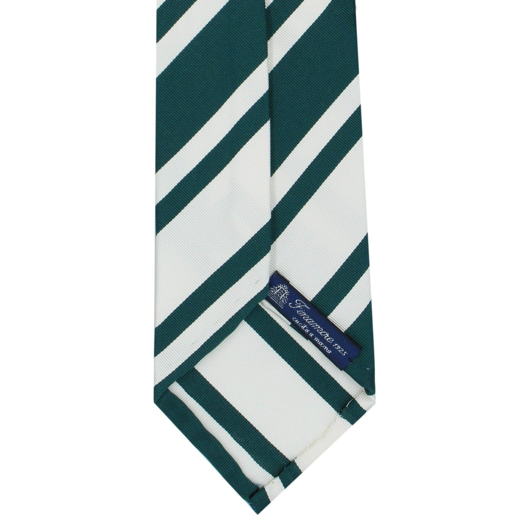 Anversa silk and cotton tie white background green bands