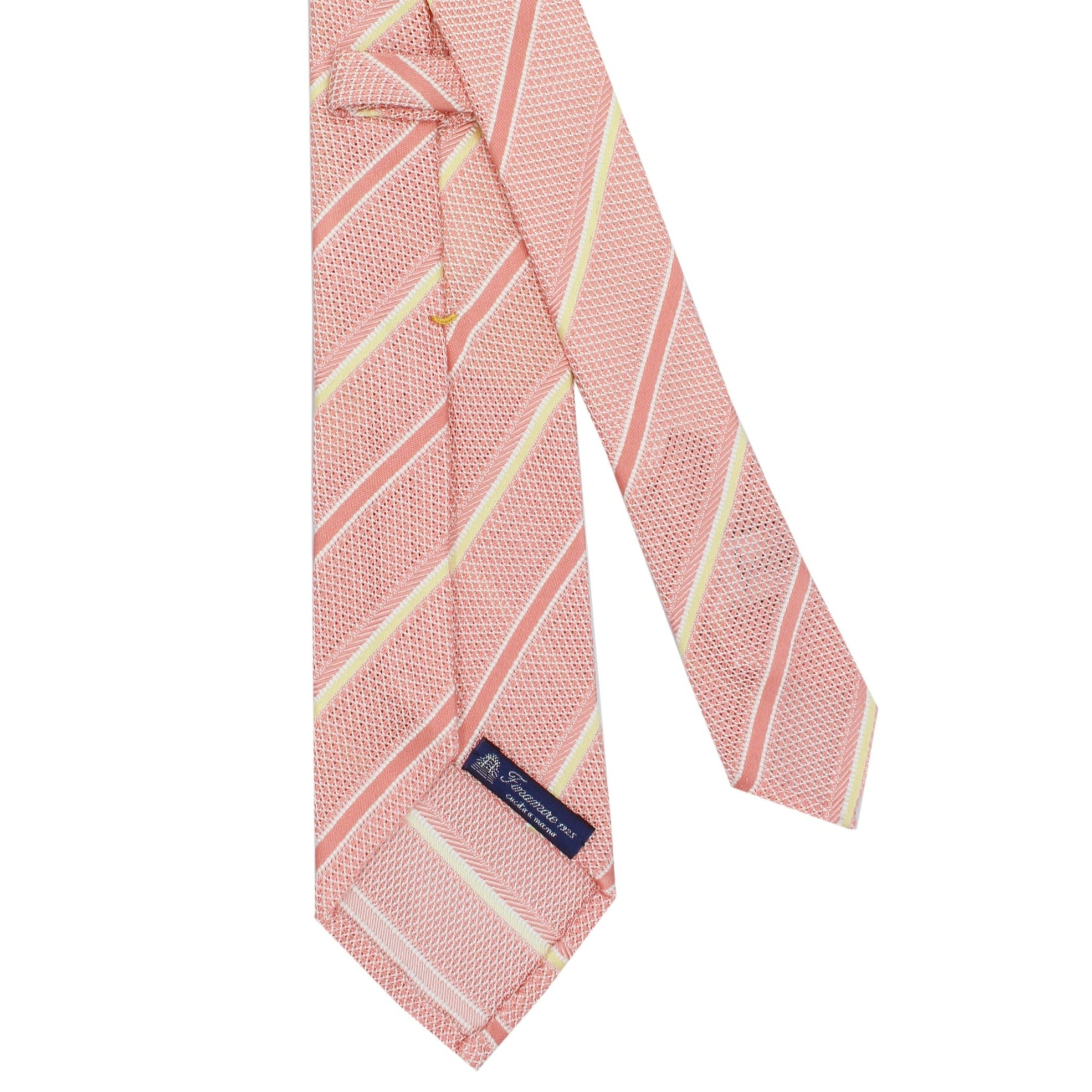 Anversa silk tie, pink background with yellow, white and pink stripes