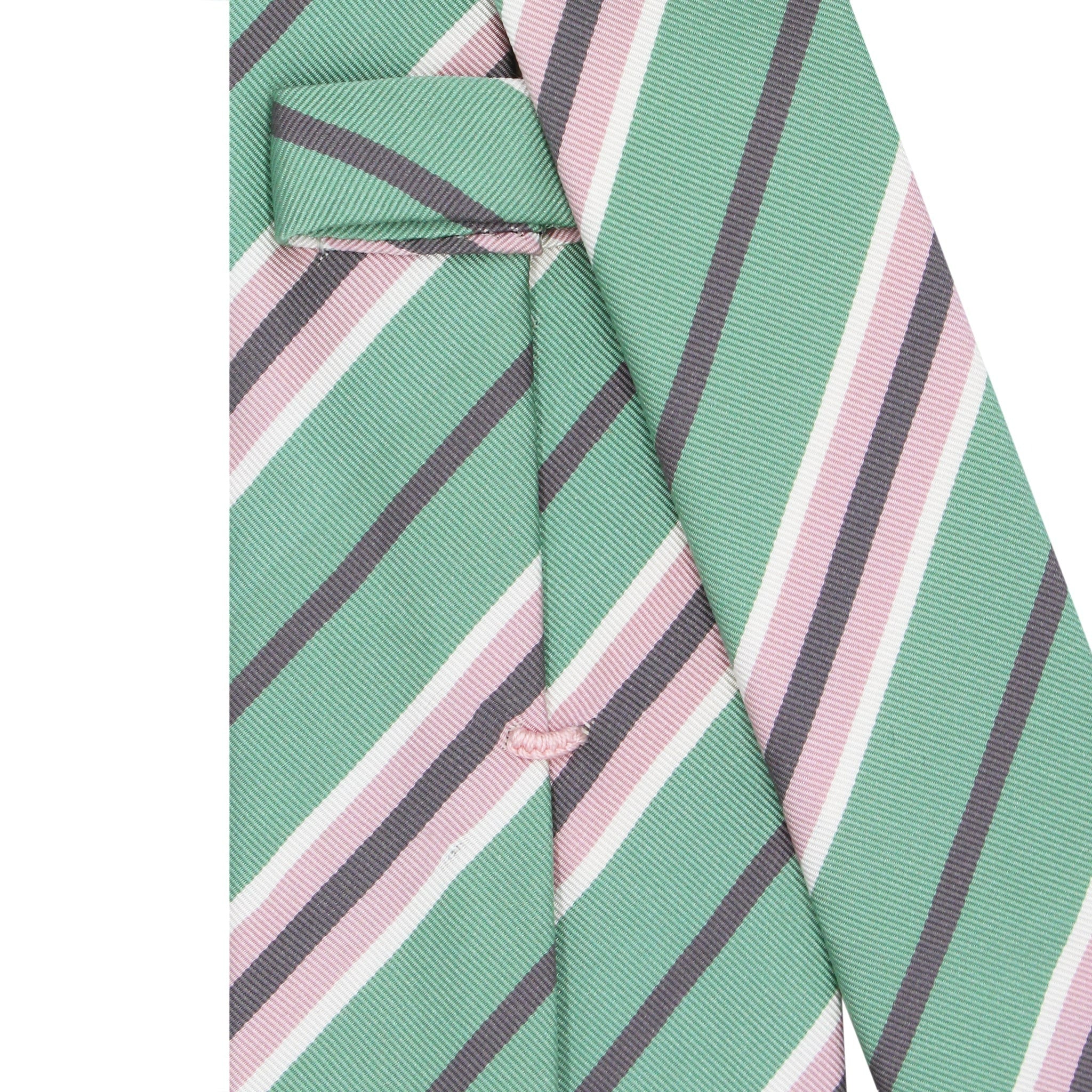 Anversa silk cotton tie green background pink, brown and white bands