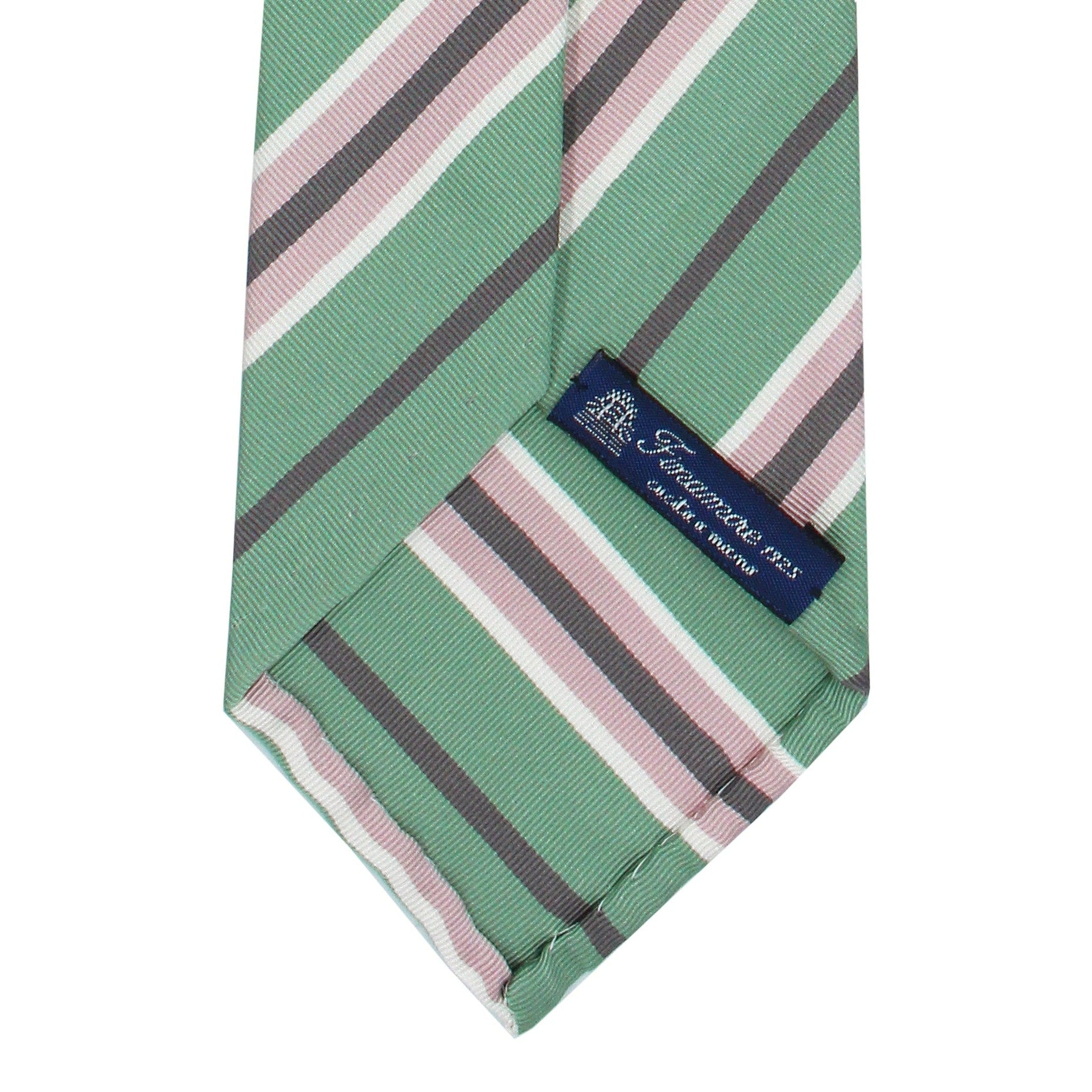 Anversa silk cotton tie green background pink, brown and white bands