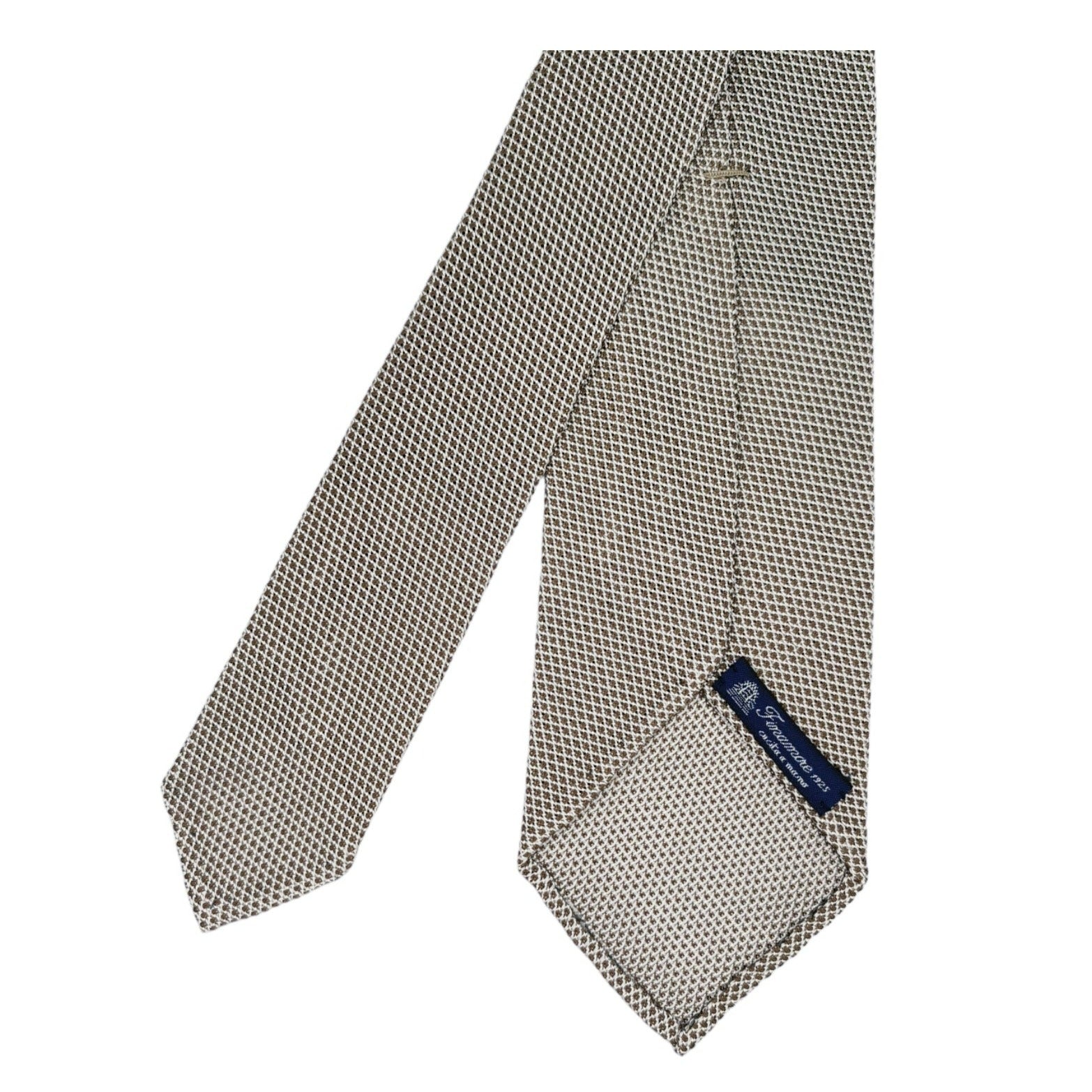 Cravatta Anversa in garza di seta, fondo unico sabbia con micro dettagli marroni