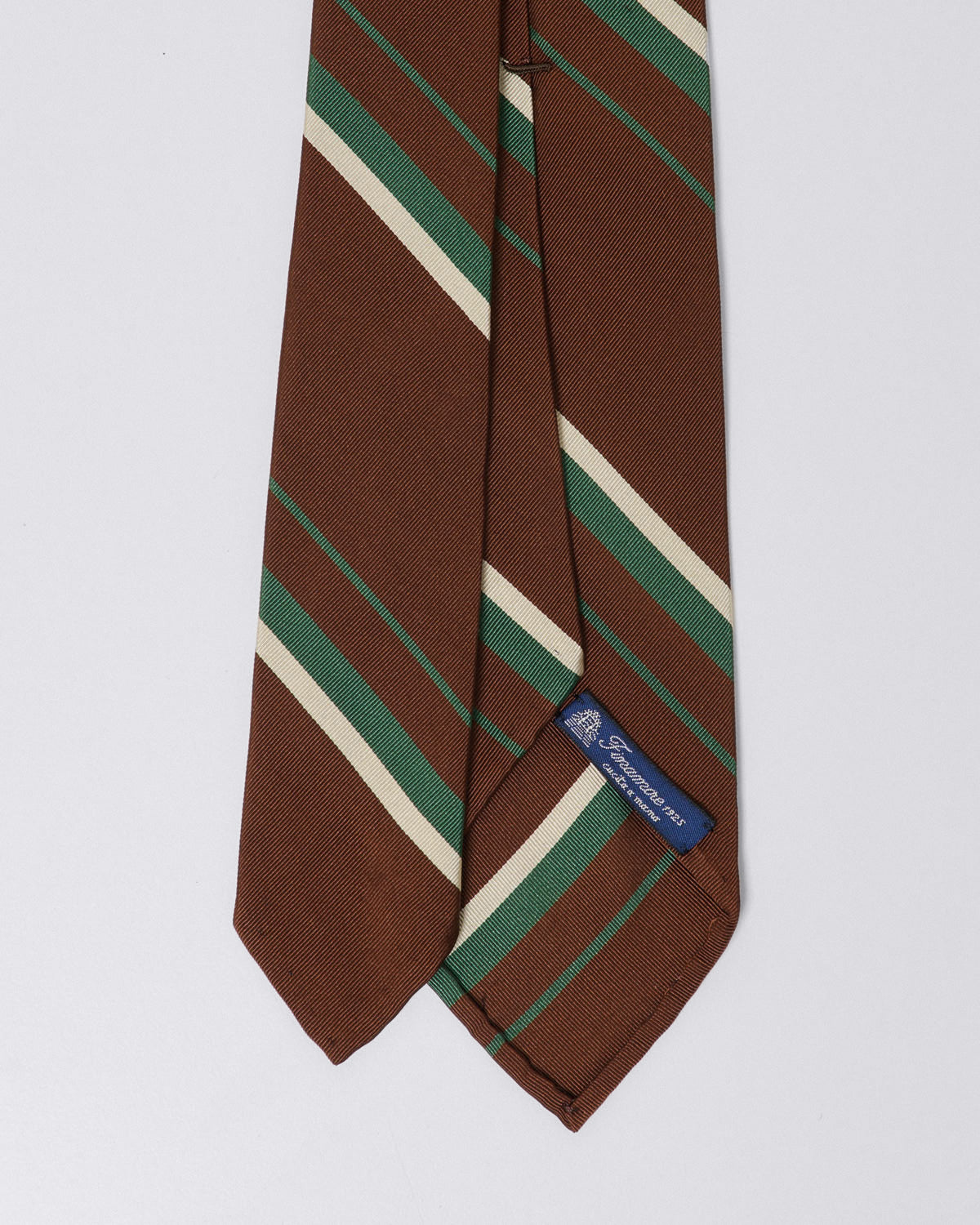 Anversa regimental silk and cotton tie, brown stripes white and green