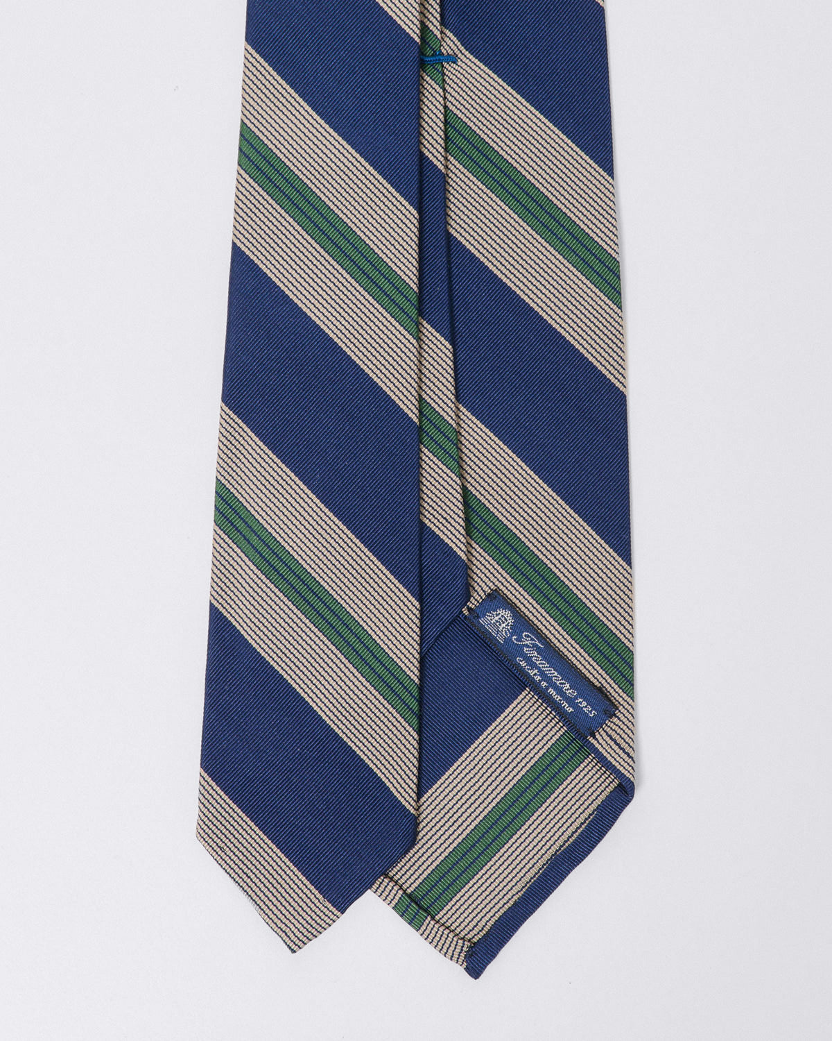 Anversa regimental silk and cotton tie, in blue and green stripes