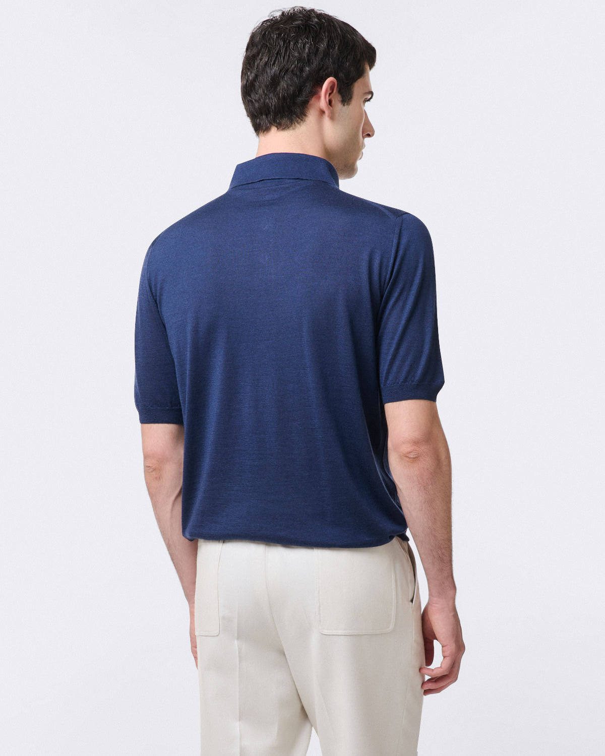 Polo shirt with 3 buttons and short sleeves in cashmere and silk