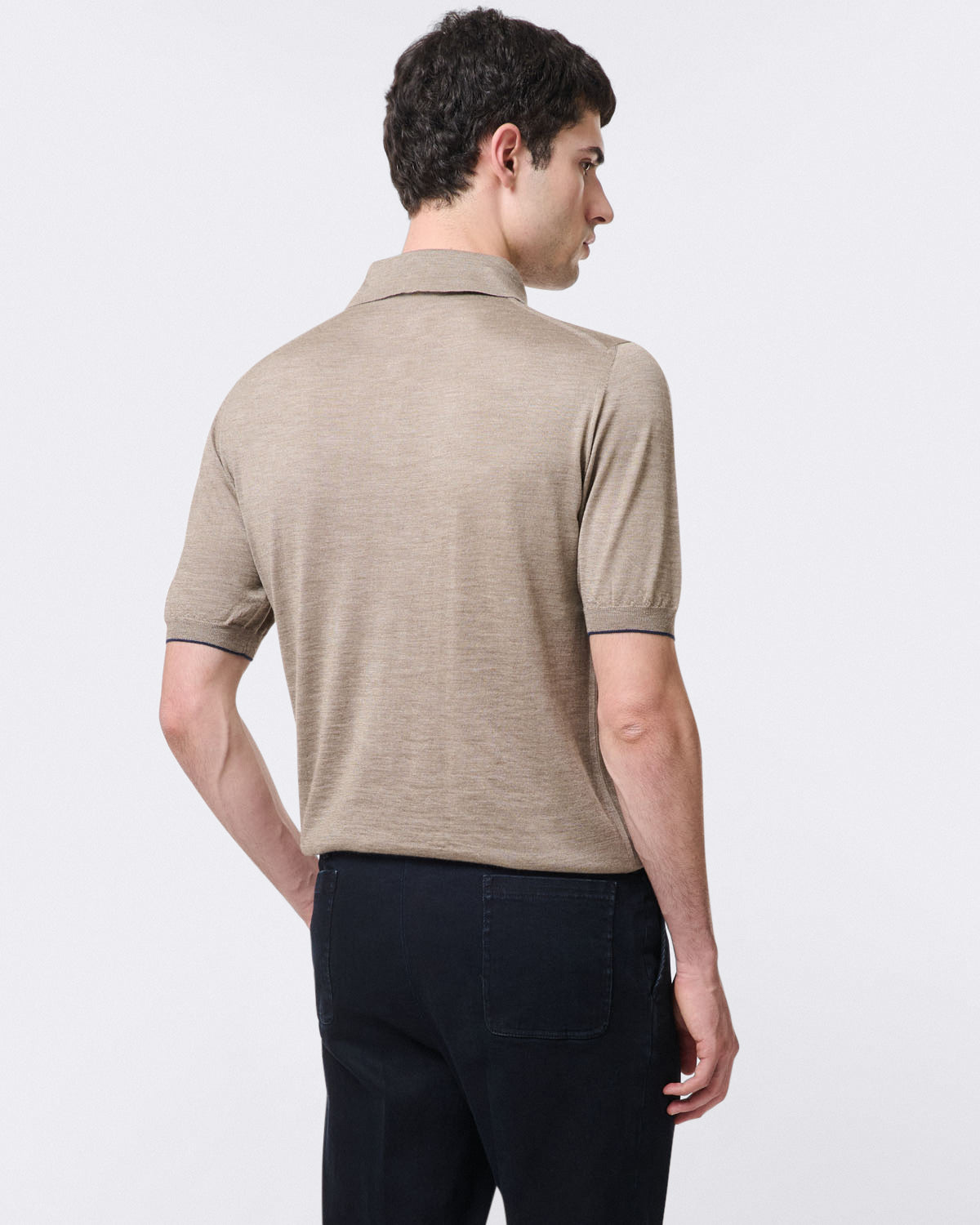 Polo shirt with 3 buttons and short sleeves in cashmere and silk
