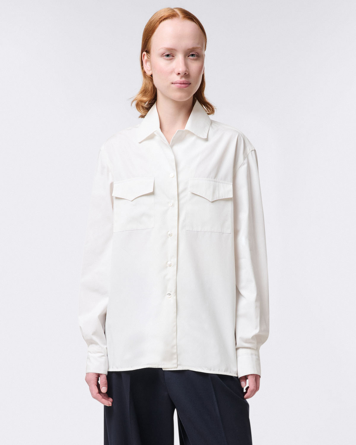 Antonia women's white silk shirt with two front pockets