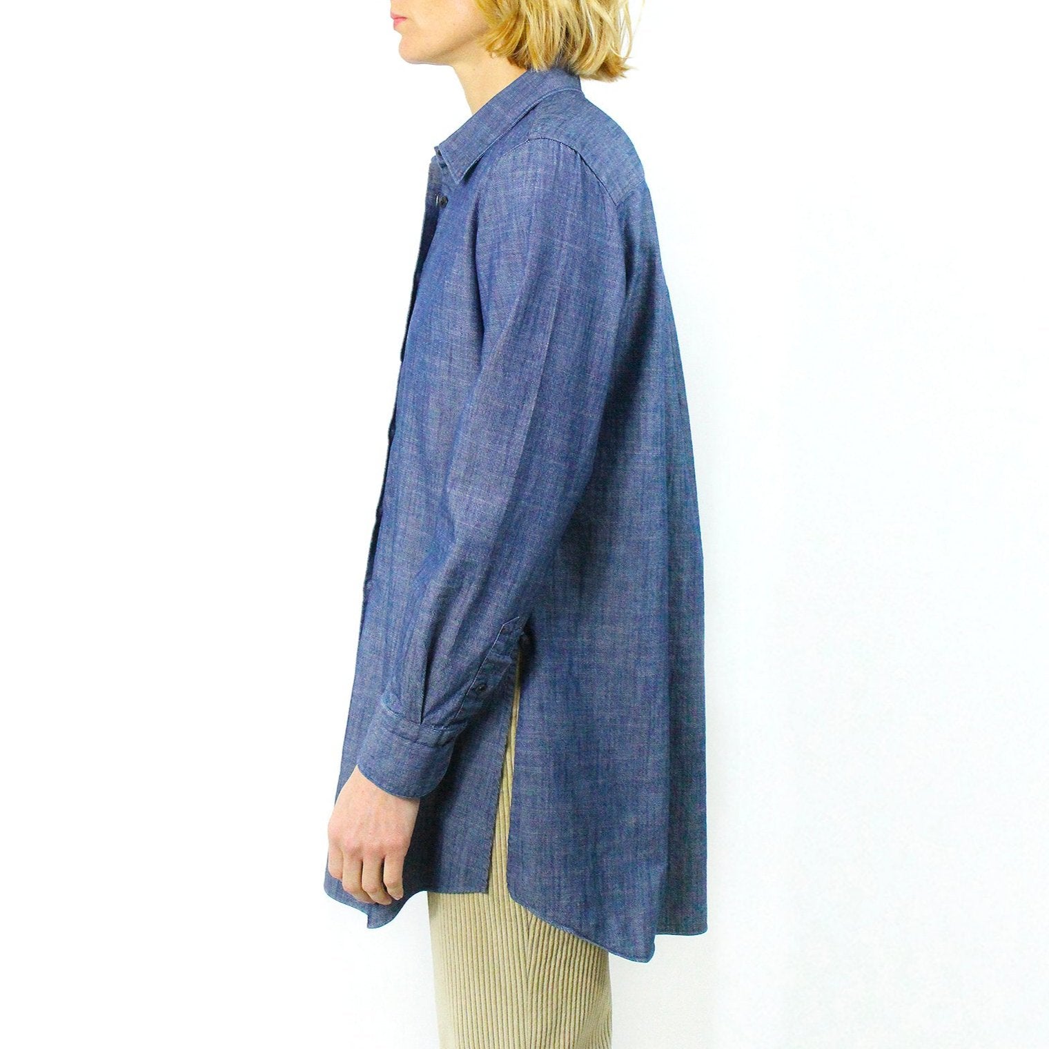 Women's over size denim shirt with side slits