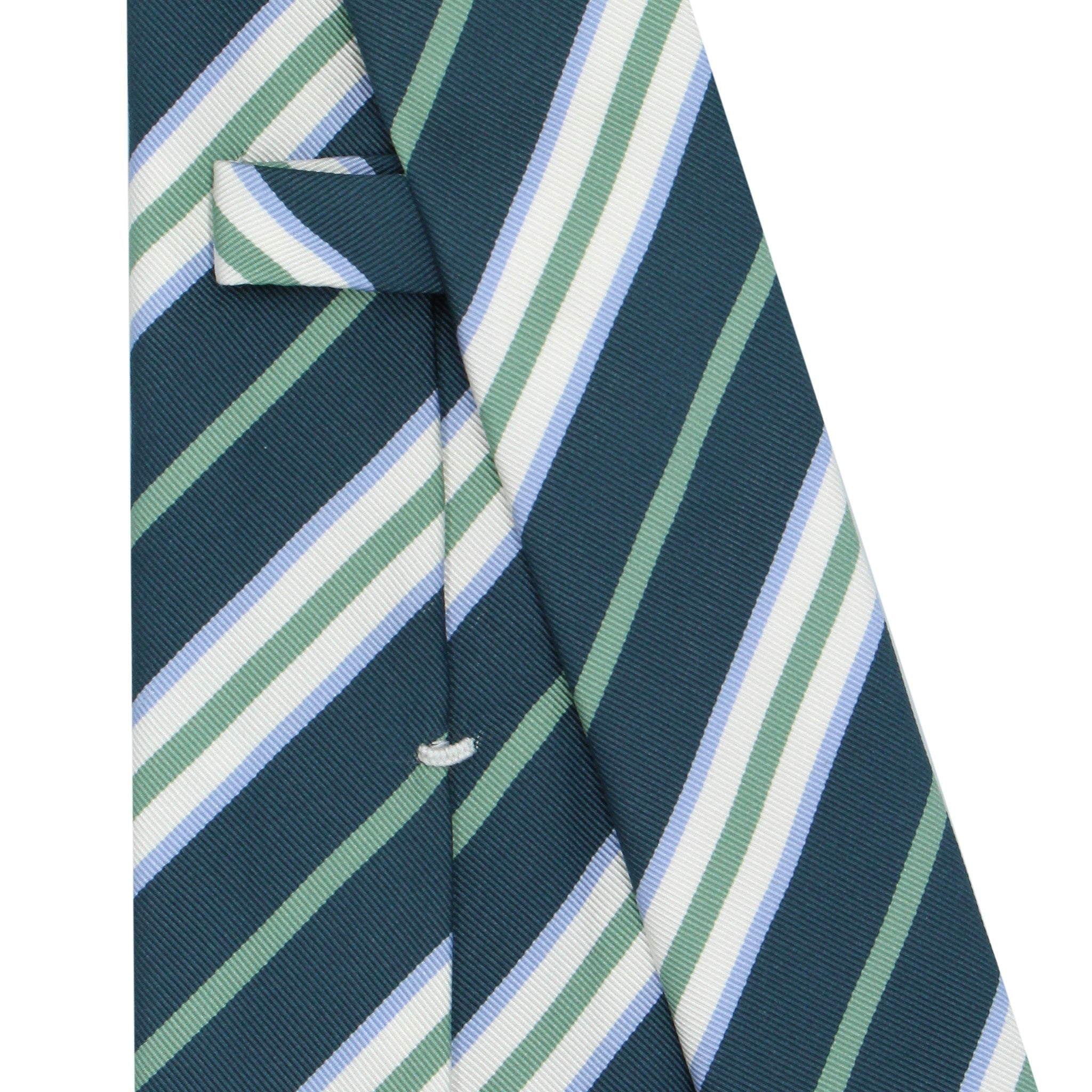 Chiaia Silk and Cotton tie with green, white and light blue stripes