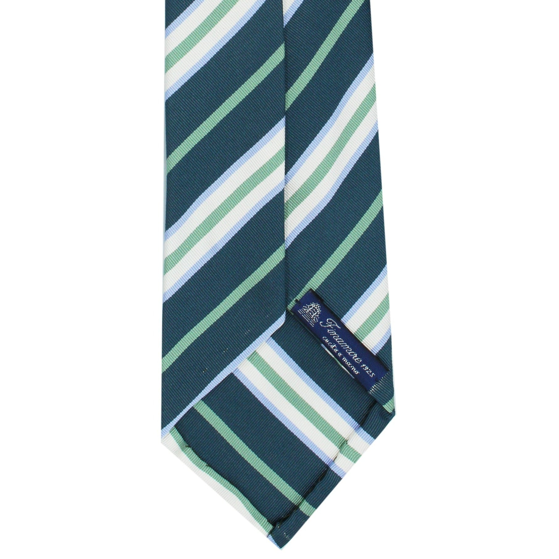 Chiaia Silk and Cotton tie with green, white and light blue stripes