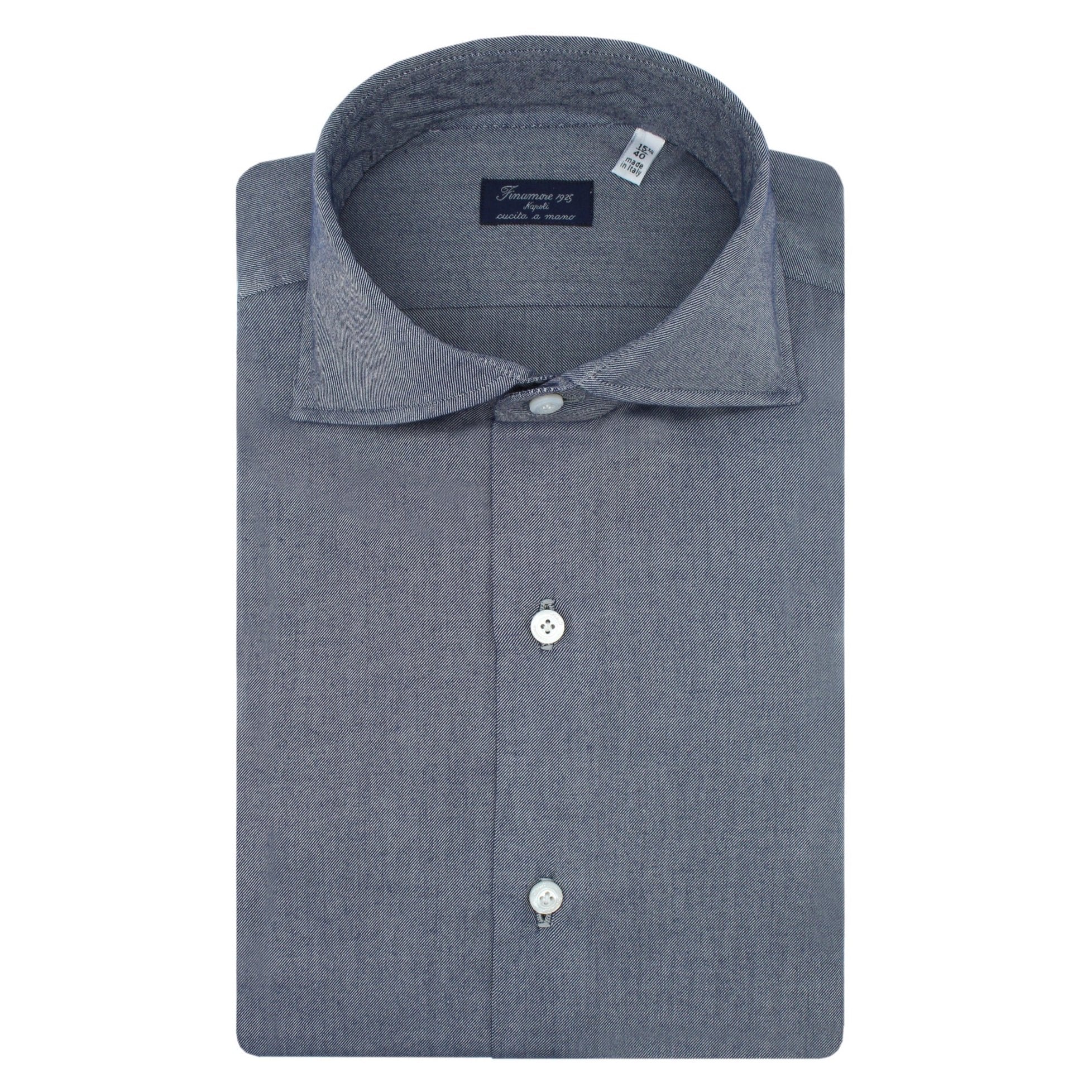 Classic Napoli cotton flannel blue shirt without "arriccio"