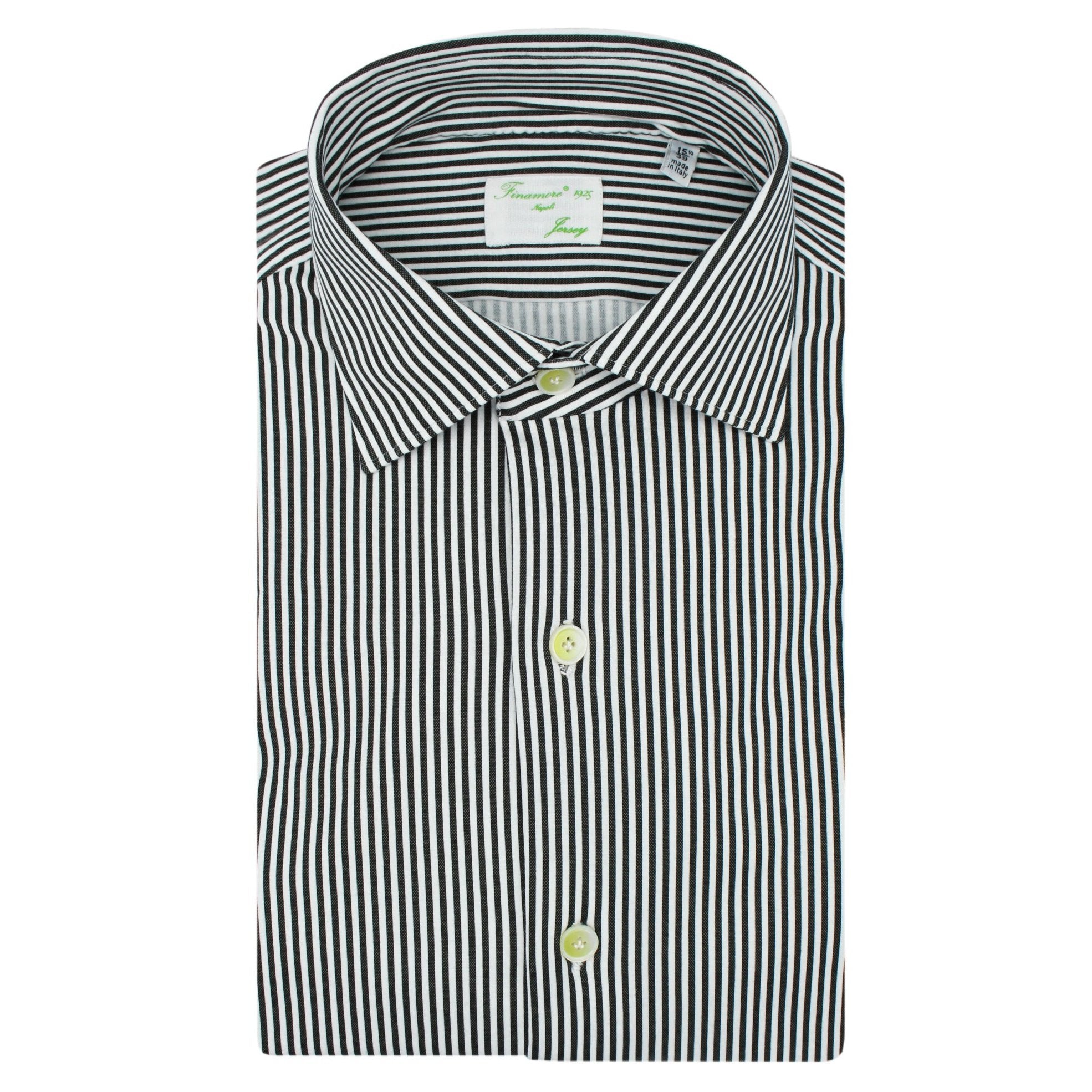 Classic Slim Fit Milano shirt in black striped cotton jersey