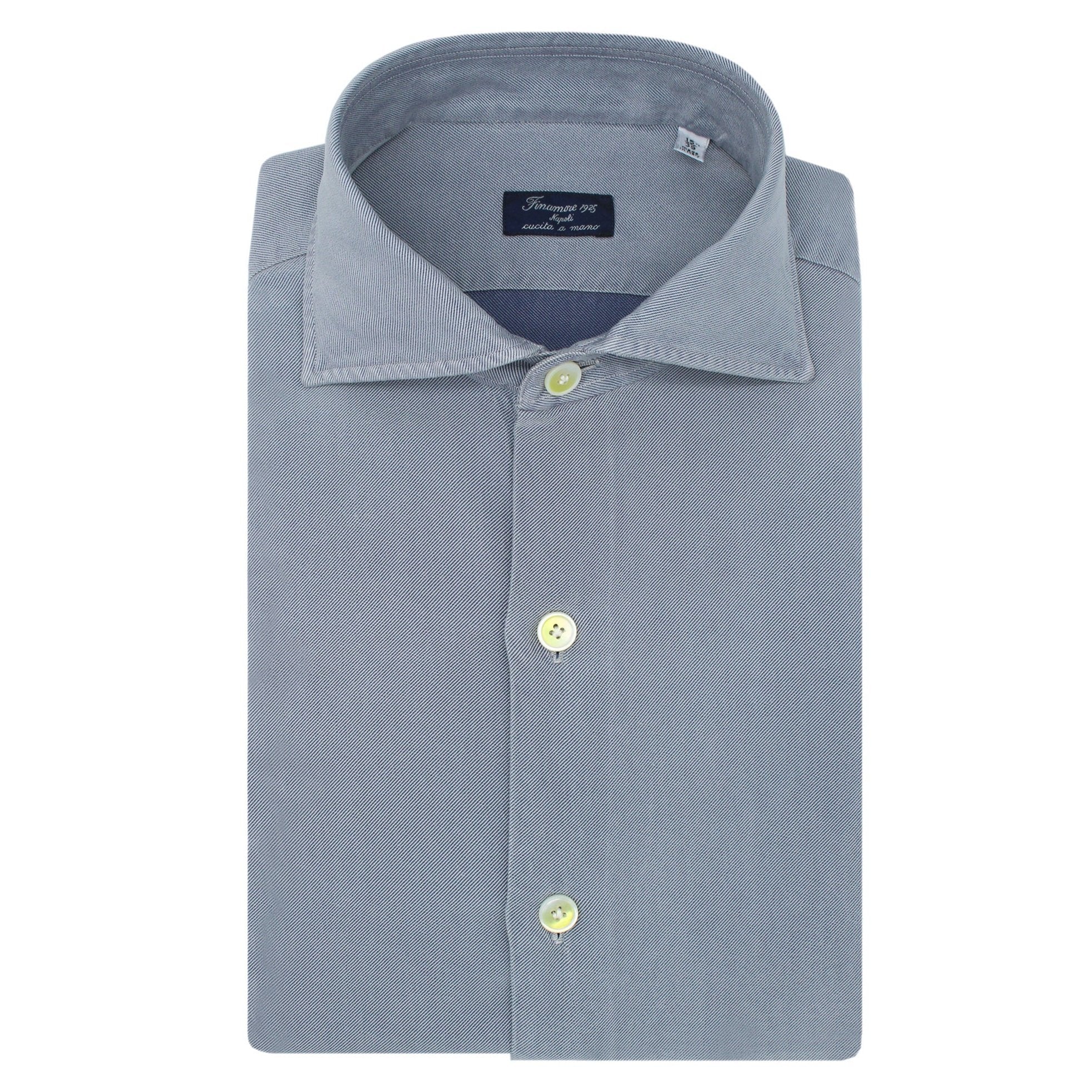 Classic regular Naples silk and gray cotton shirt. Carlo Riva twill fabric