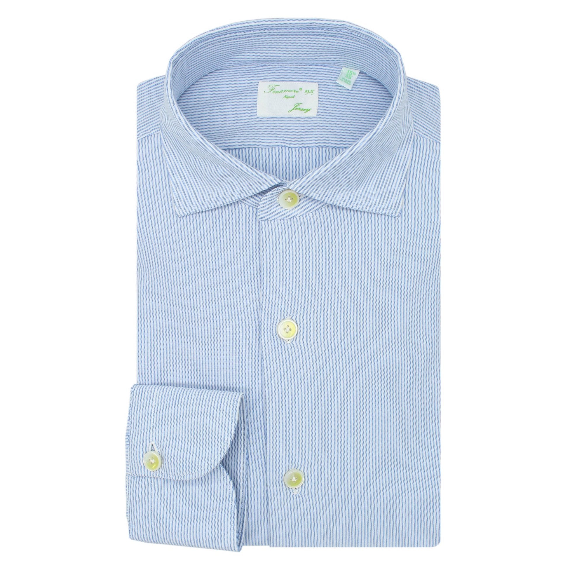 Classic slim Milano cotton jersey shirt striped light blue