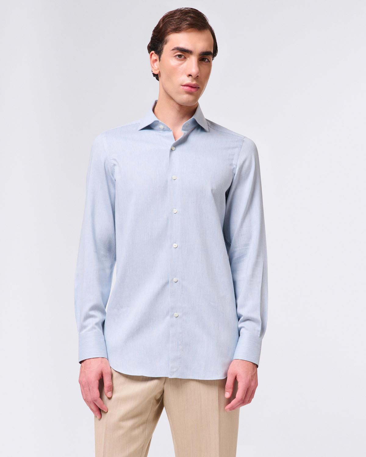 Classic slim fit Milano shirt striped cotton cashmere. Carlo Riva