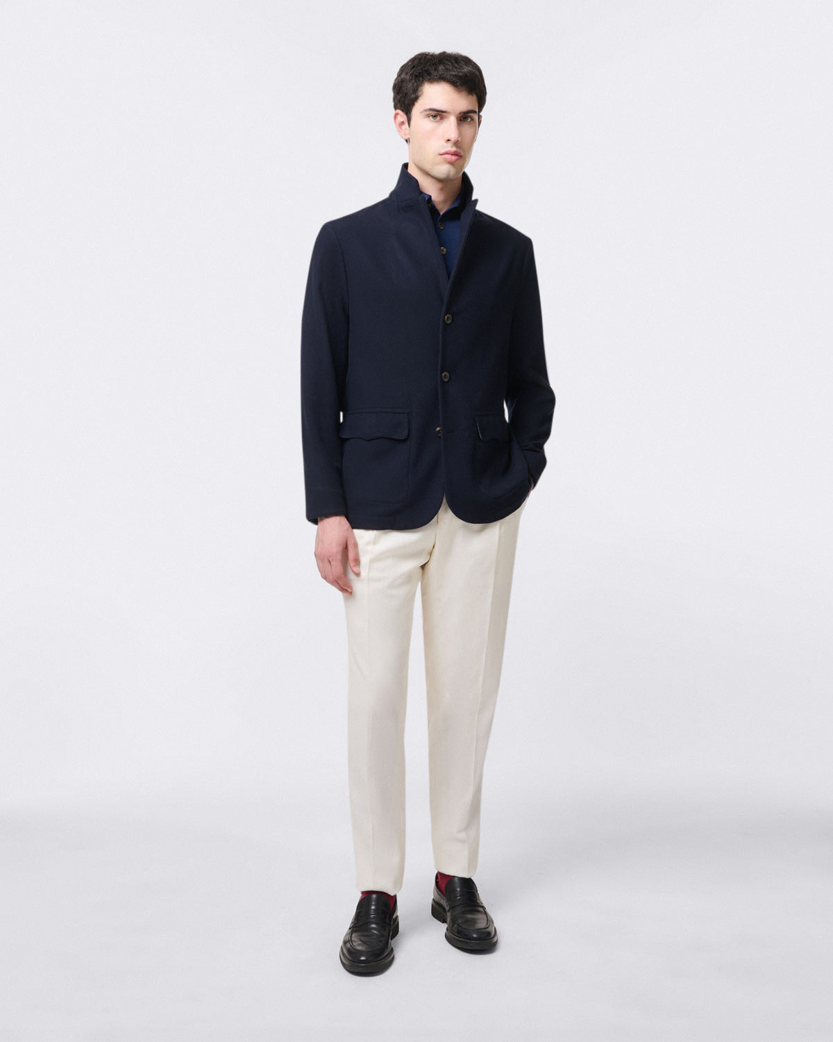 Classic Detroits white trouser with pleats in cotton and wool