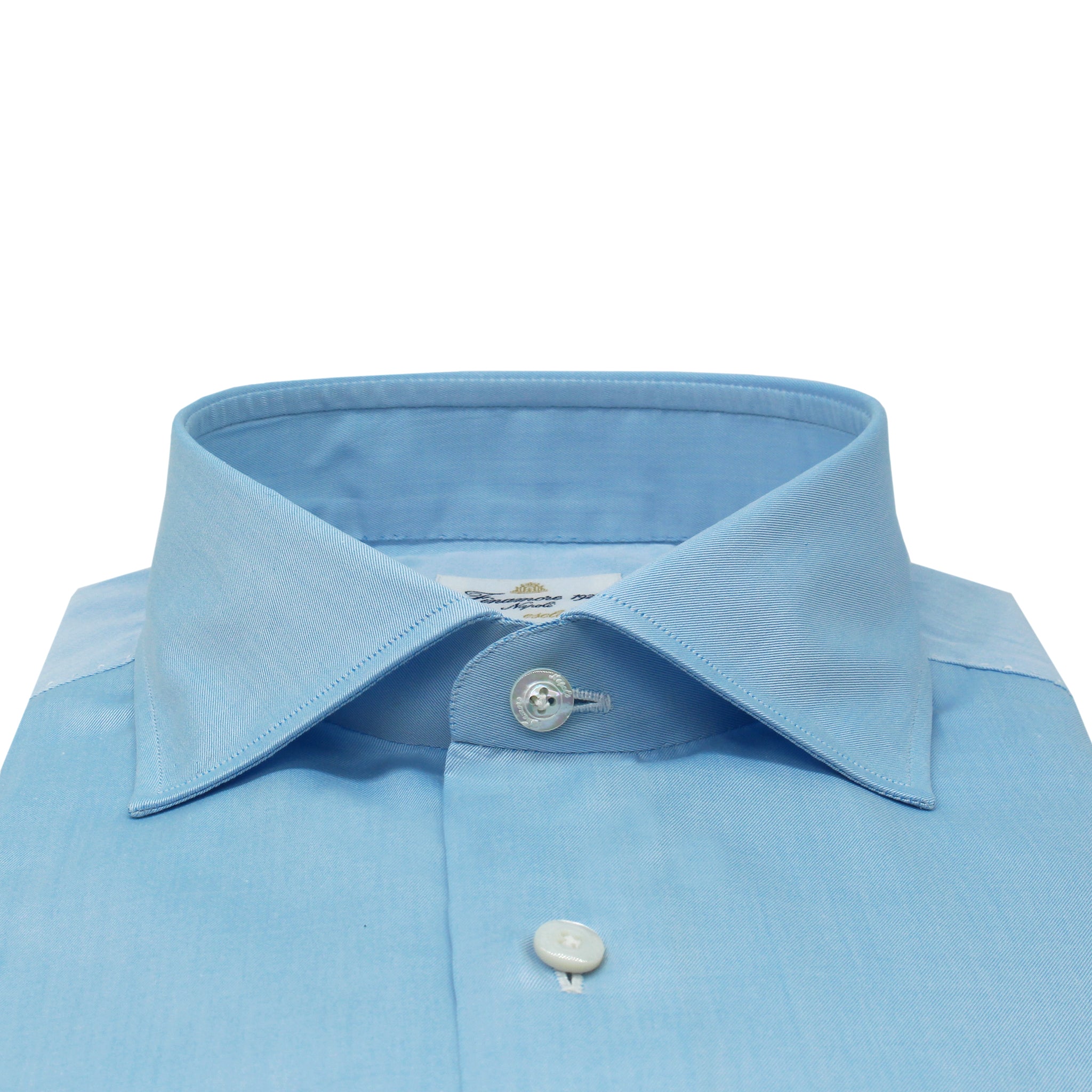 Esclusiva hand-sewn classic tailored shirt in light blu Sea Island cotton