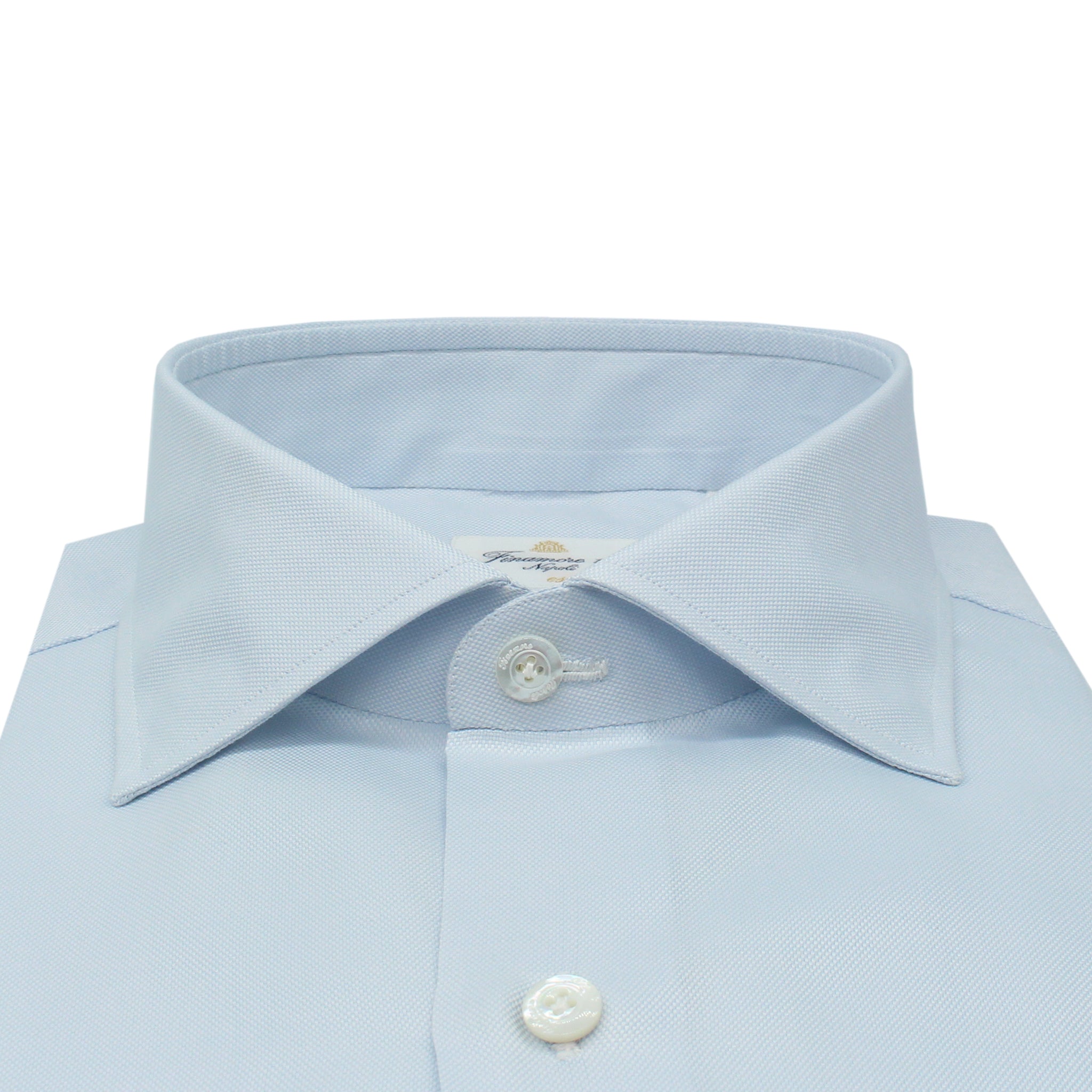 Esclusiva: camicia sartoriale cucita a mano in cotone azzurro Sea Island