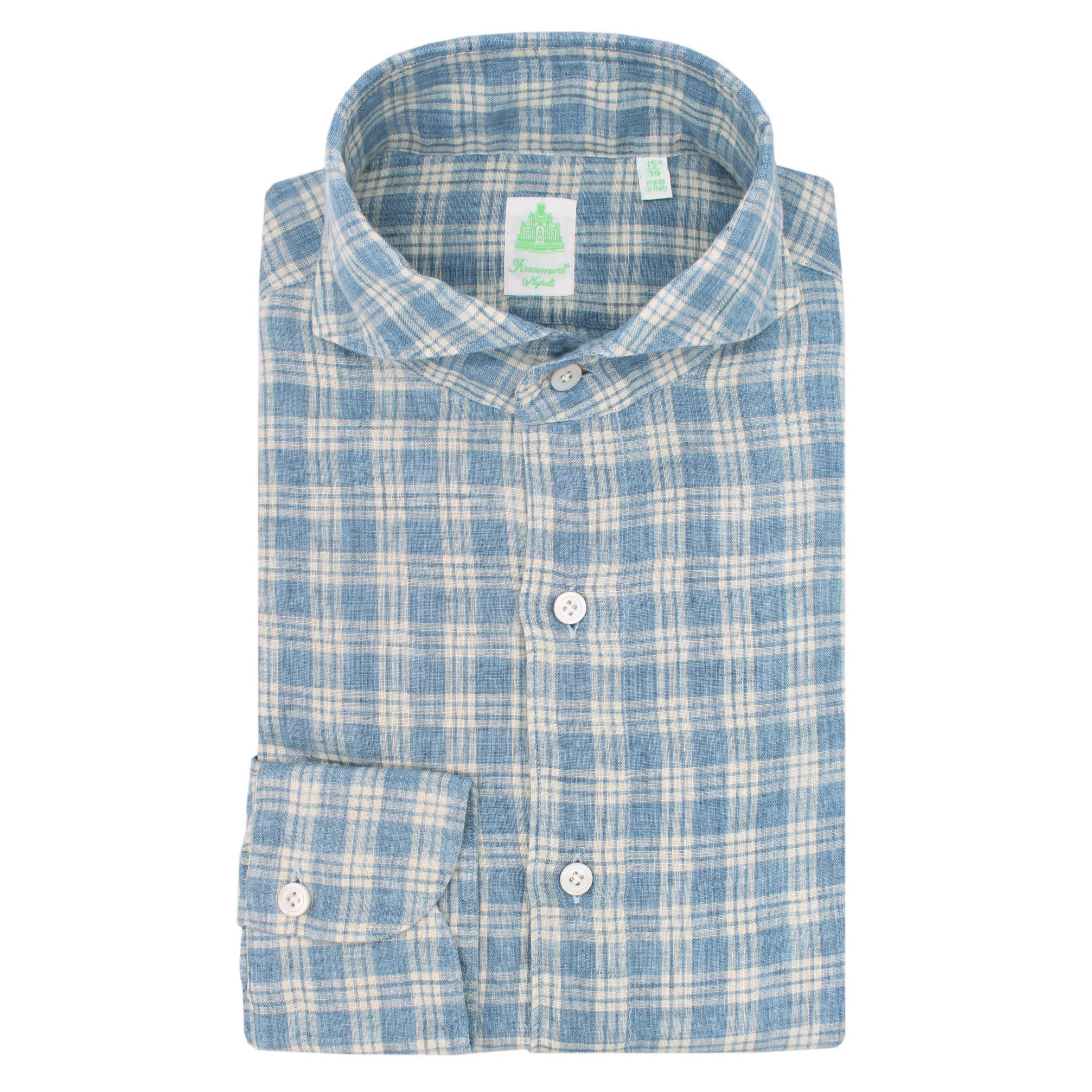 FINAMORE CHECKED SIRT IN LINEN