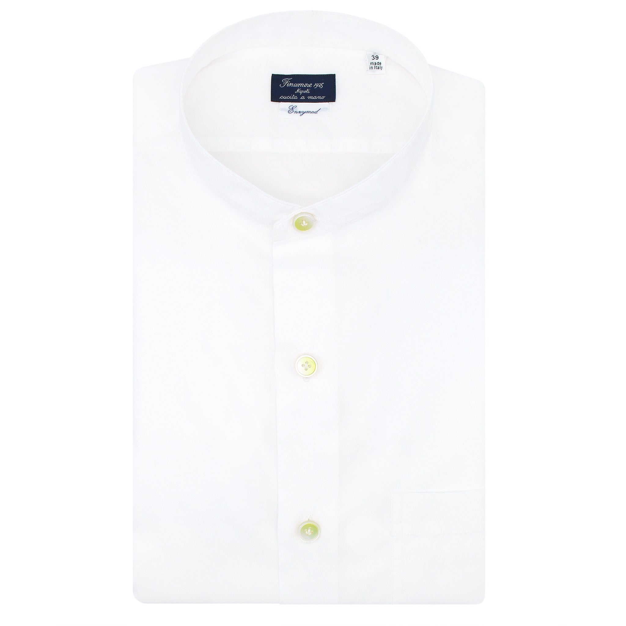 FINAMORE WHITE COTTON SHIRT. KOREAN COLLAR